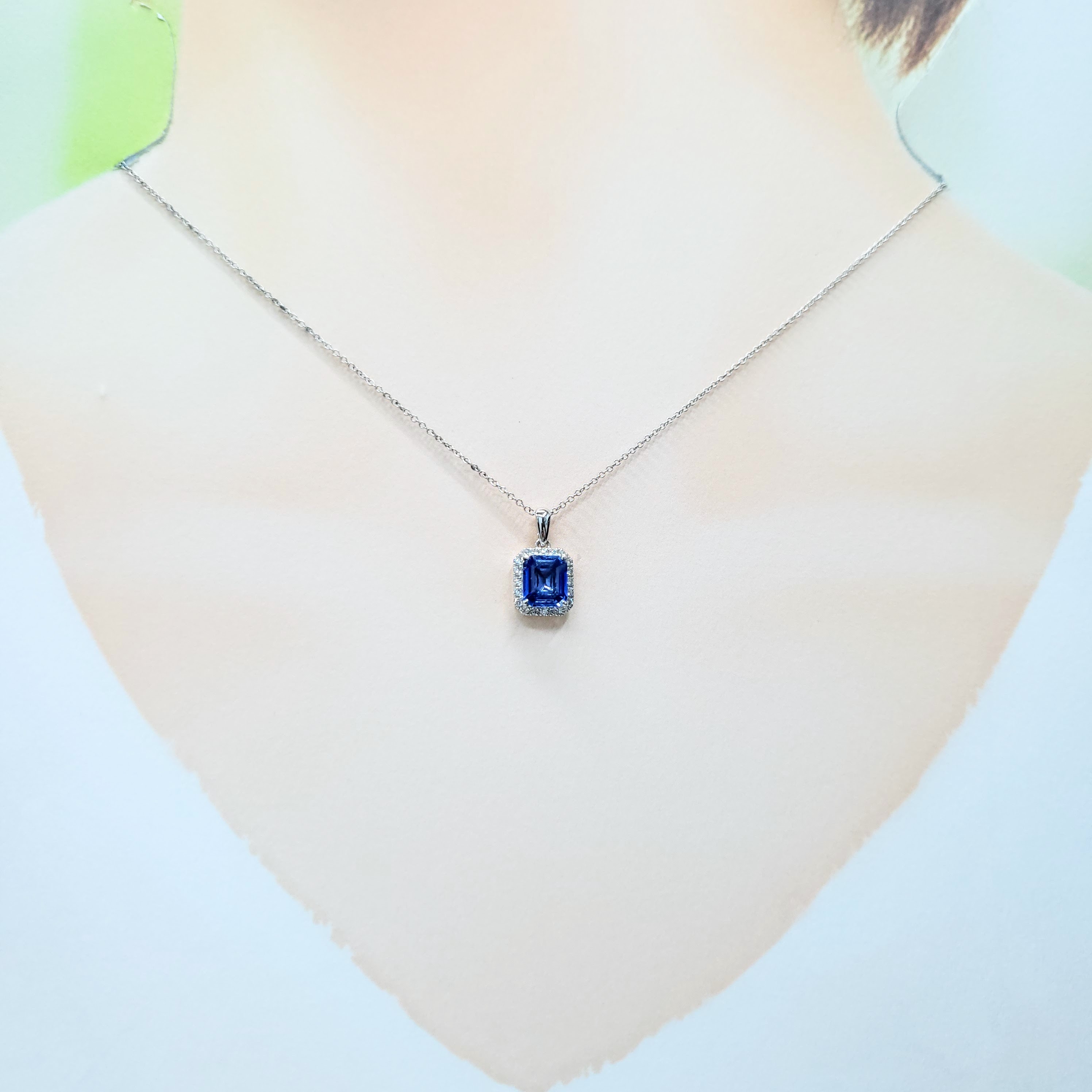 18K White Gold 1.14ct Sapphire and Diamond Pendent