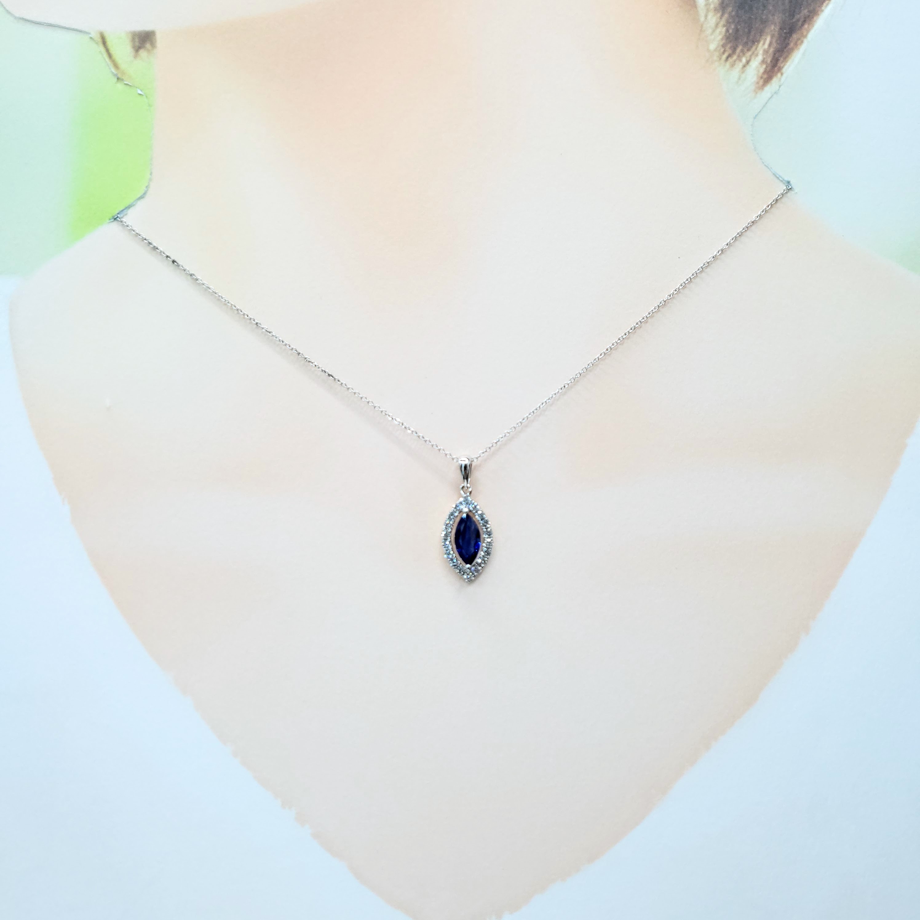 18K White Gold 1.02 ct Sapphire and Diamond Pendant