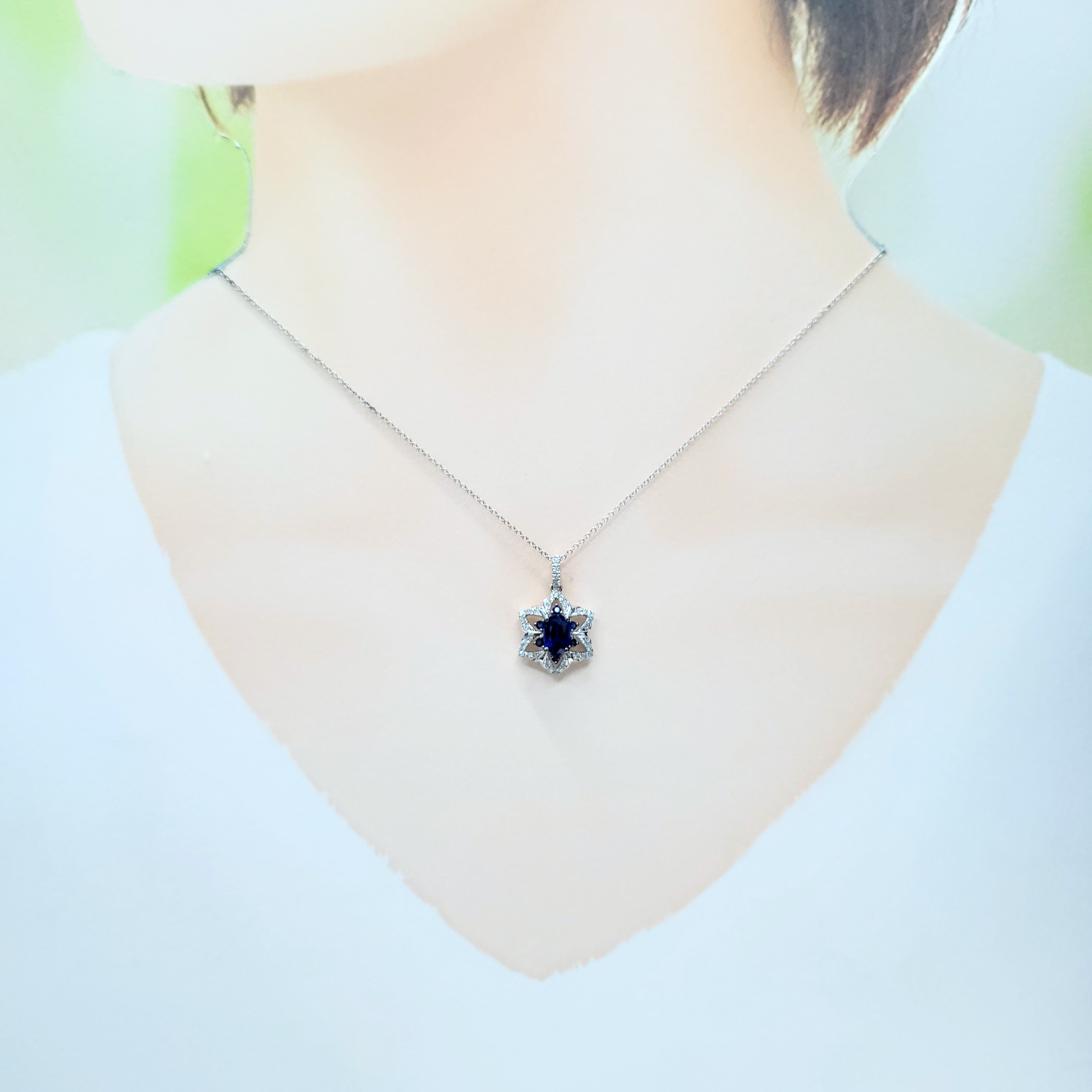 18K White Gold 0.97ct Sapphire and Diamond Pendent