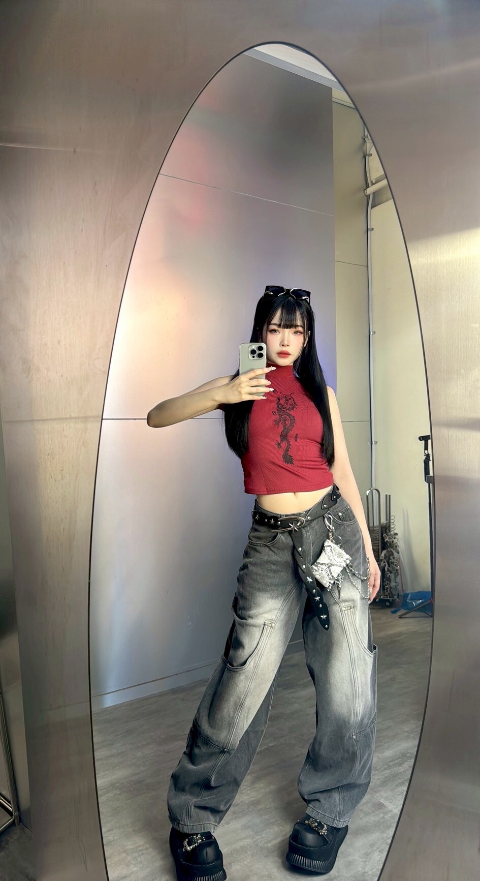 刷色造型彎刀褲