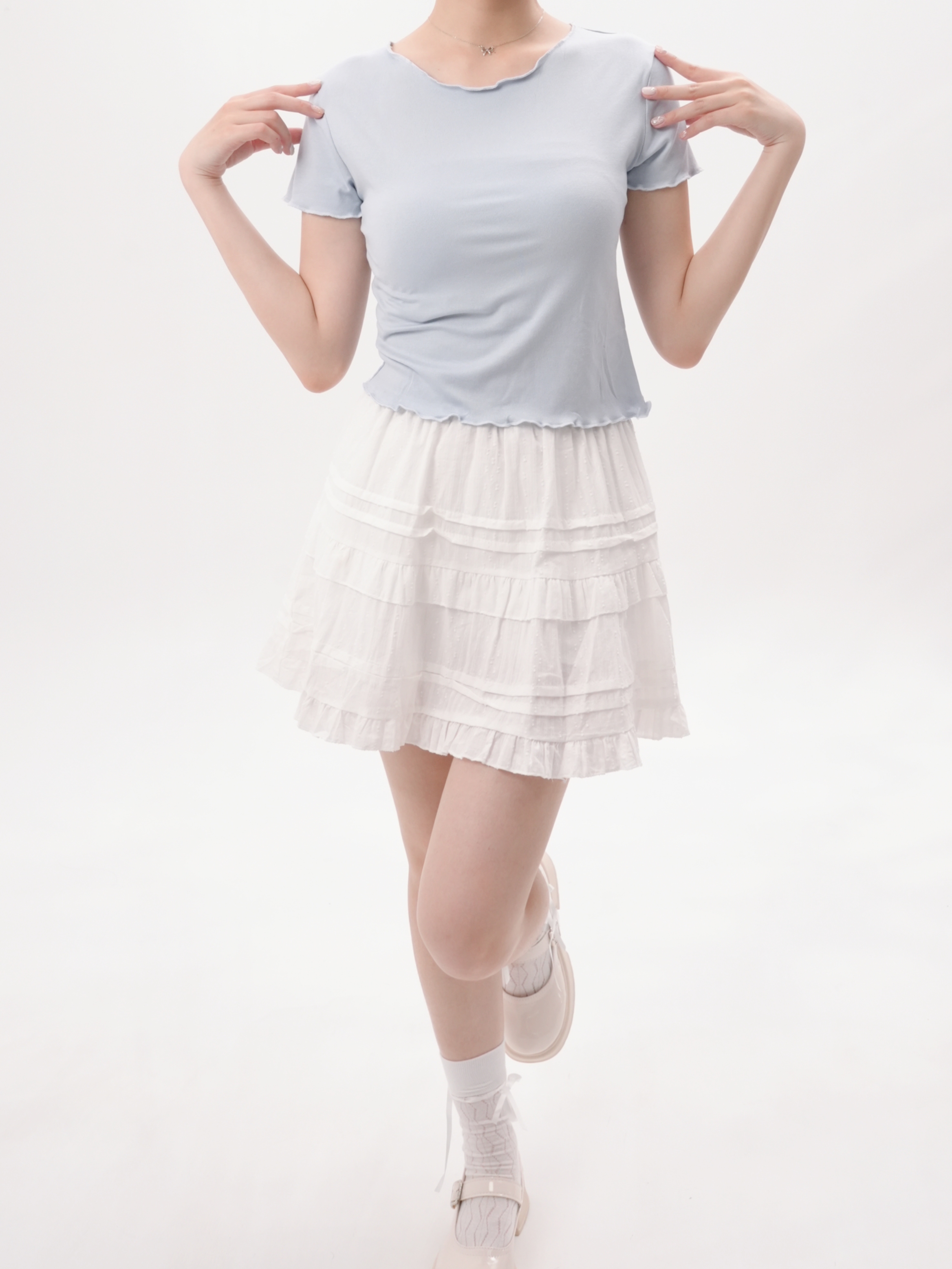 法朵Fado shop｜白色A字高腰壓摺短裙 470B004 白