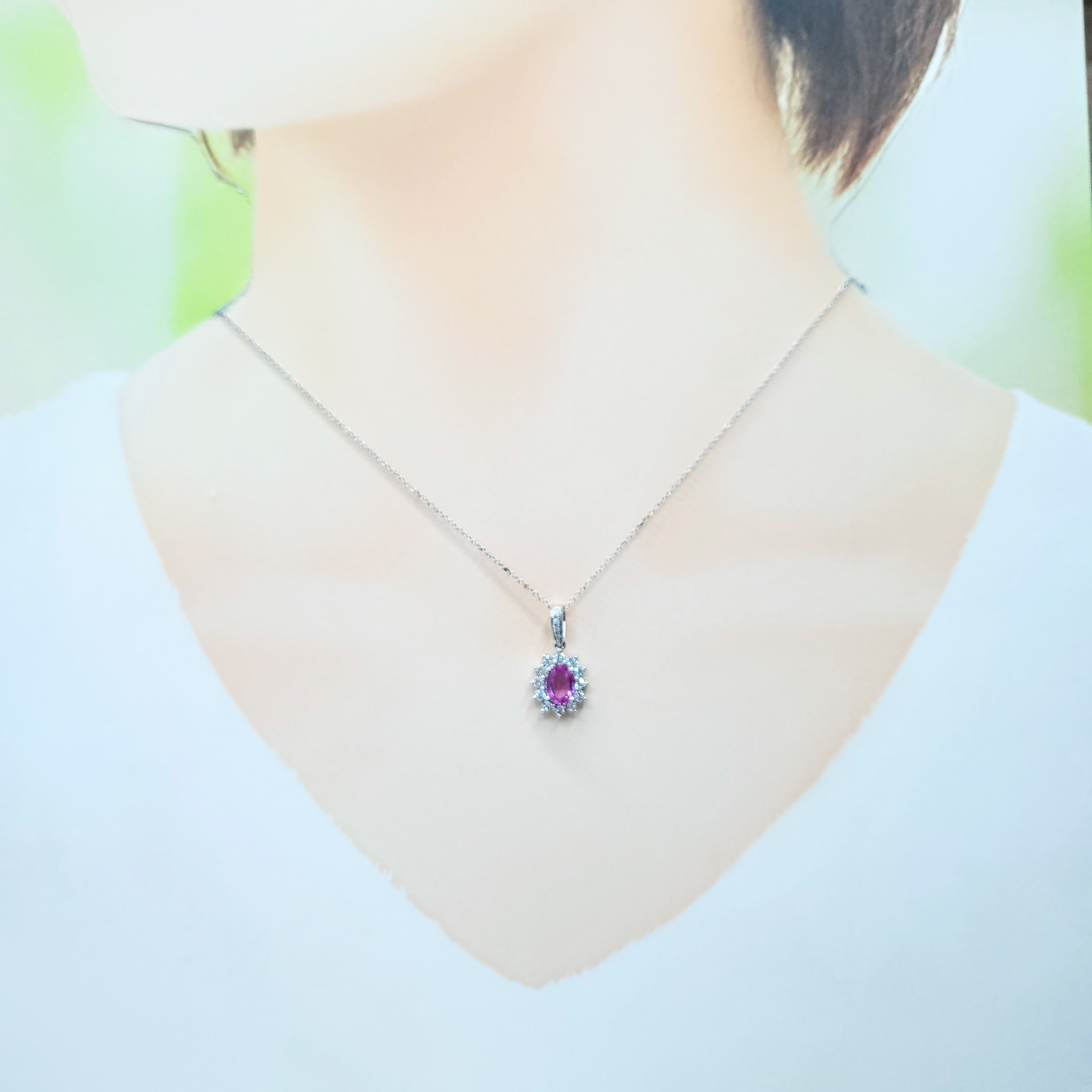 18K White Gold 0.96ct Pink Sapphire and Diamond Pendant