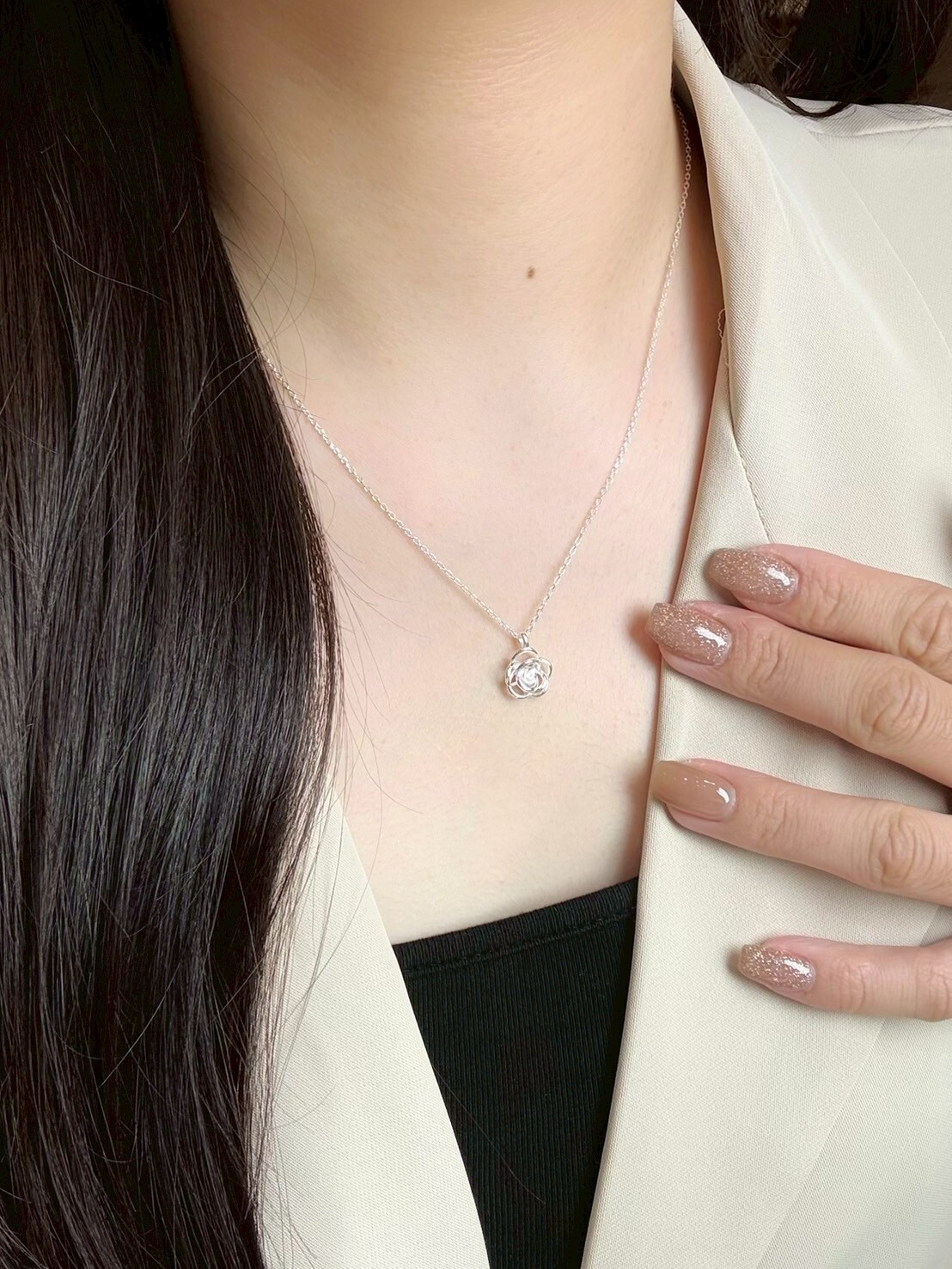 法式山茶花純銀項鍊