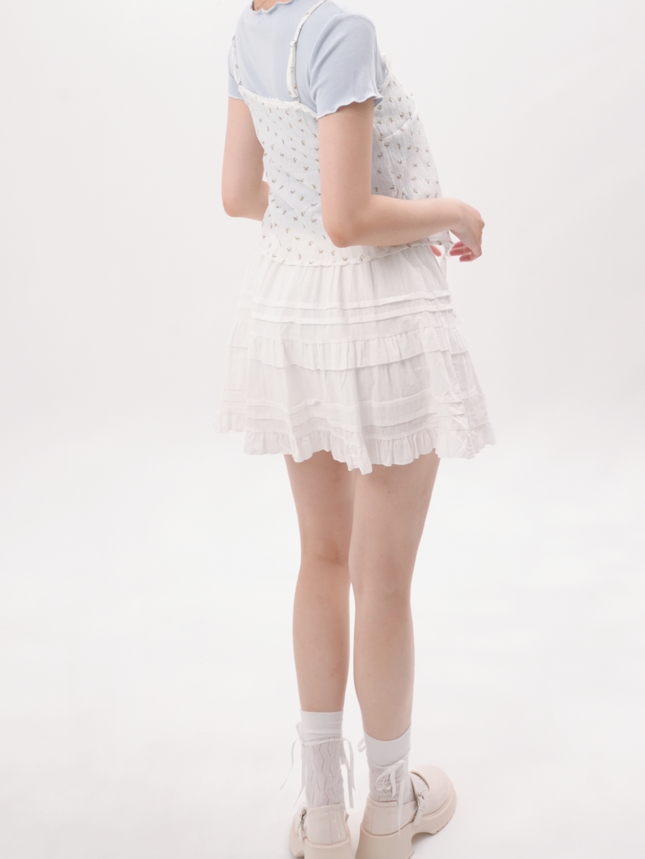 法朵Fado shop｜白色A字高腰壓摺短裙 470B004 白