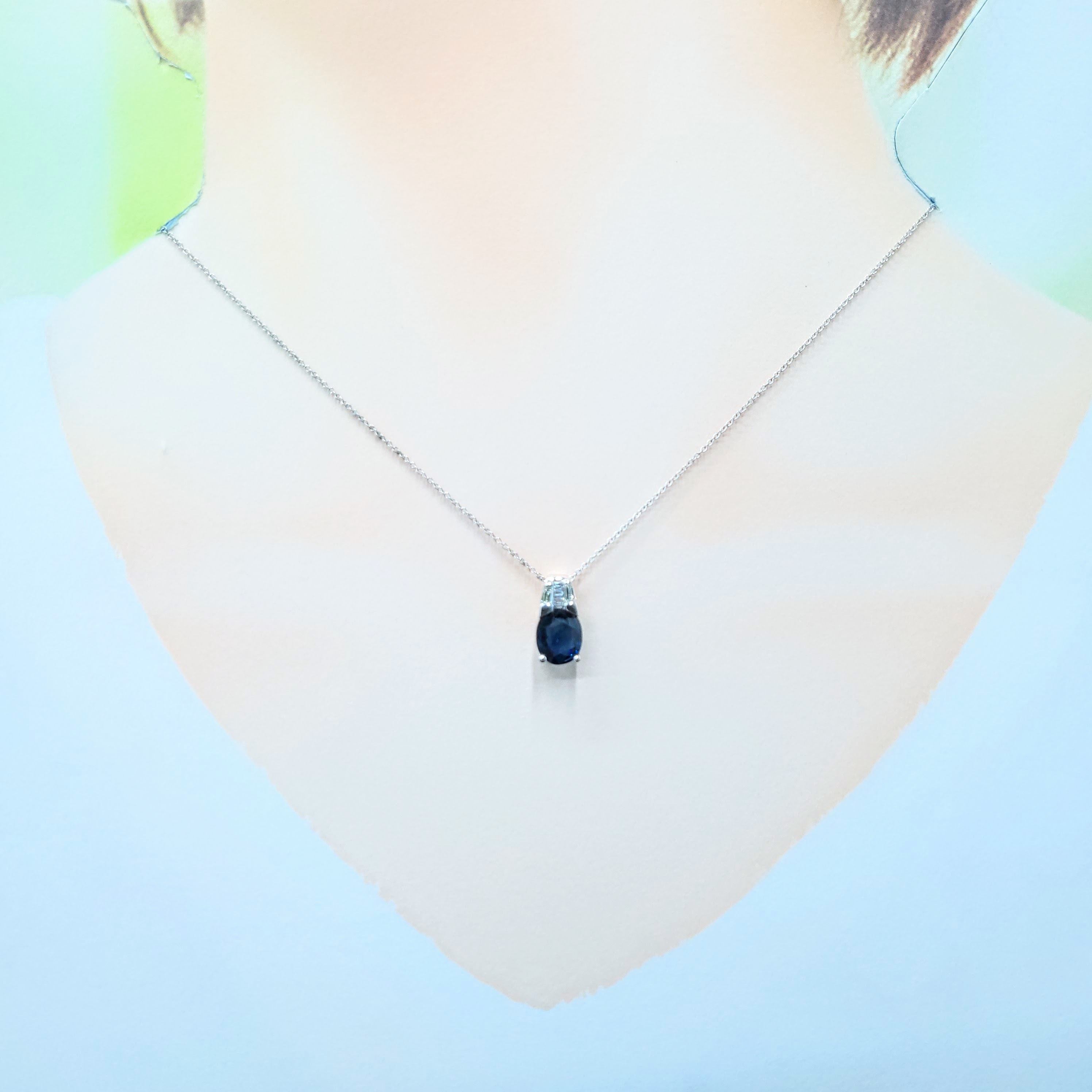 18K White Gold 2.21ct Sapphire and Diamond Pendant