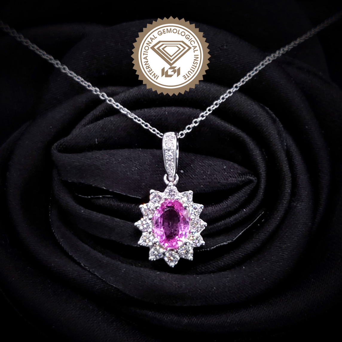 18K White Gold 0.96ct Pink Sapphire and Diamond Pendant