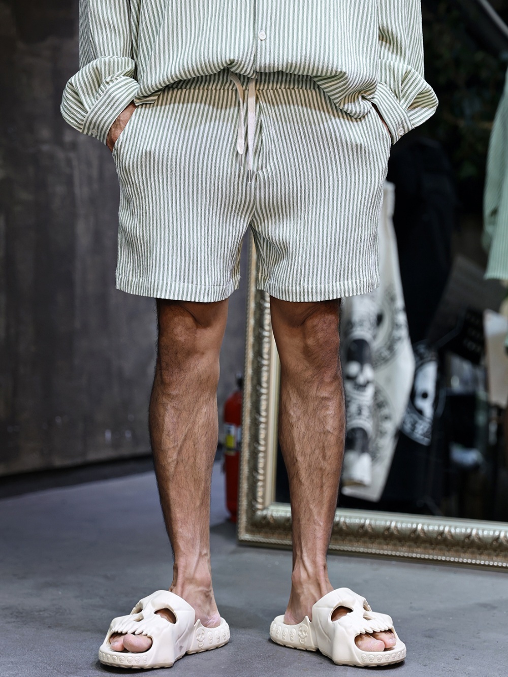 泡泡紗條紋短褲