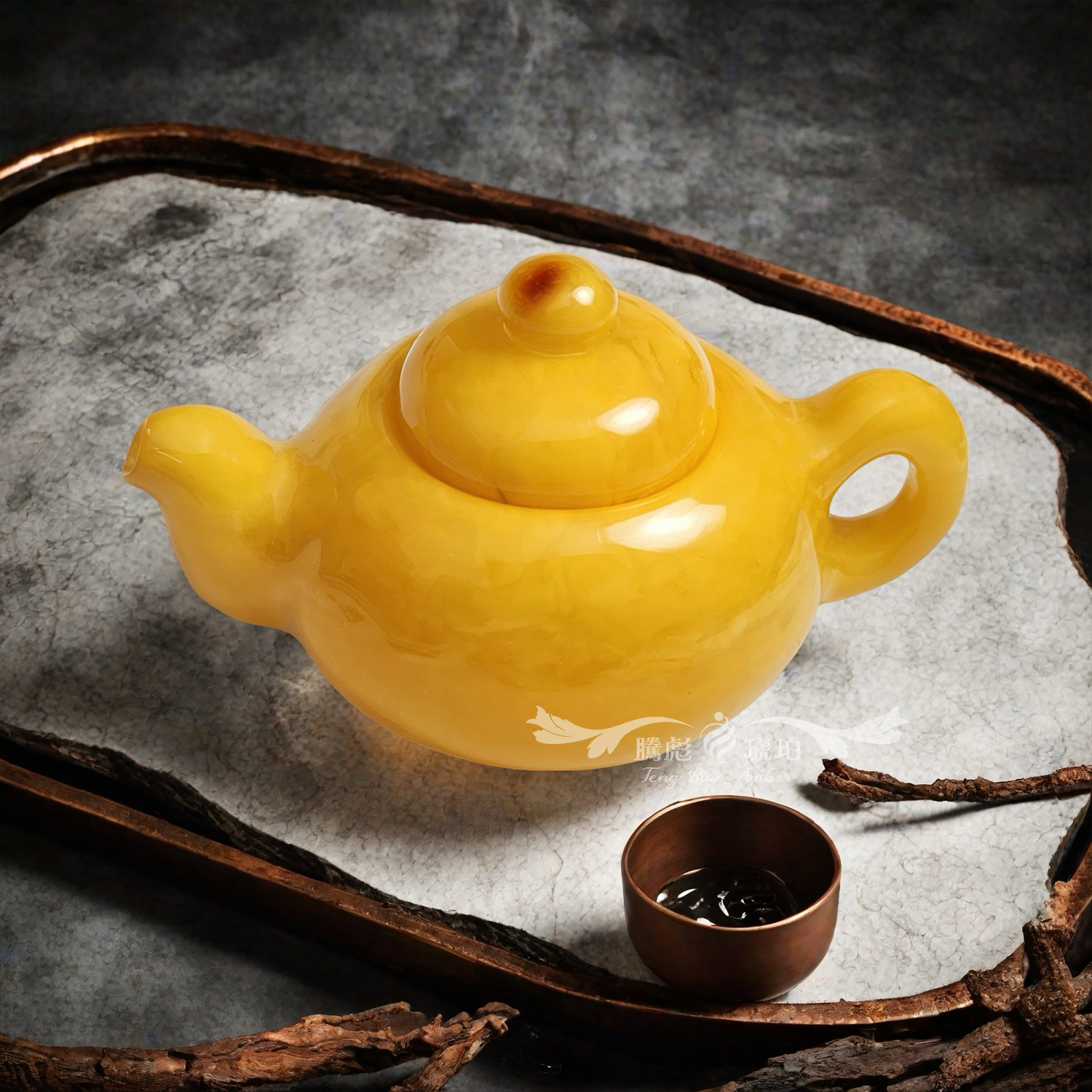 館藏級天然波羅的海氧化蜜蠟立體茶壺擺飾