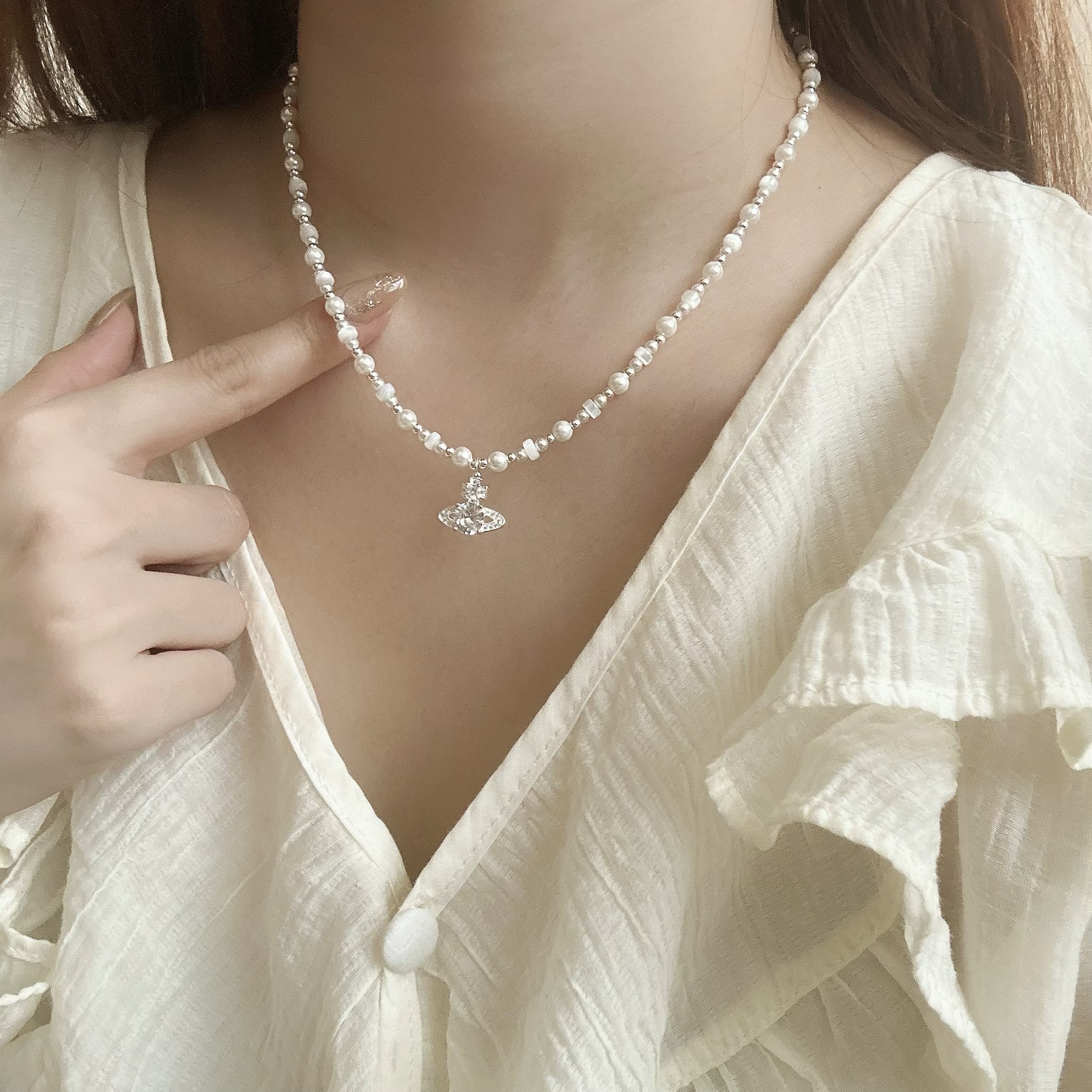 D61珍珠鋯石星球頸鏈