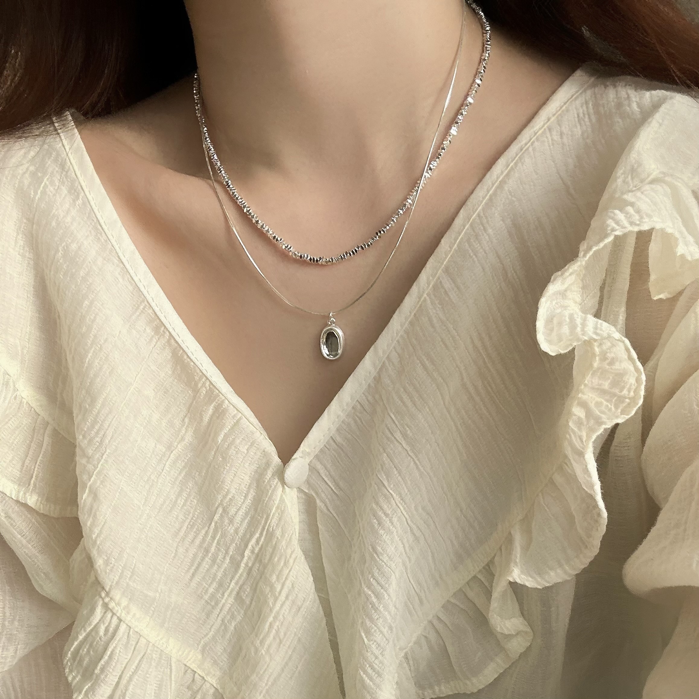 D54碎銀圓片雙層頸鍊