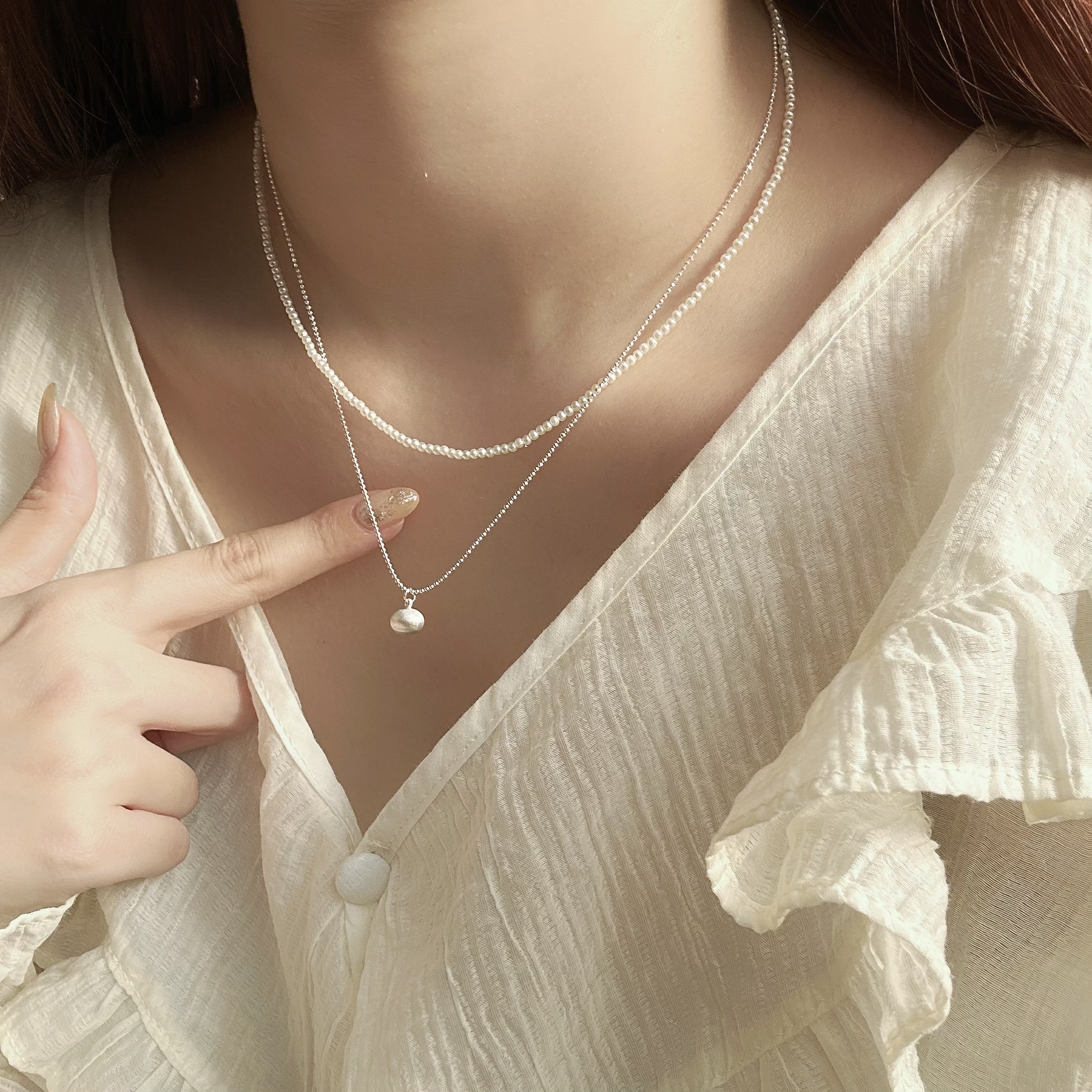 D50圓珠珍珠雙層頸鍊