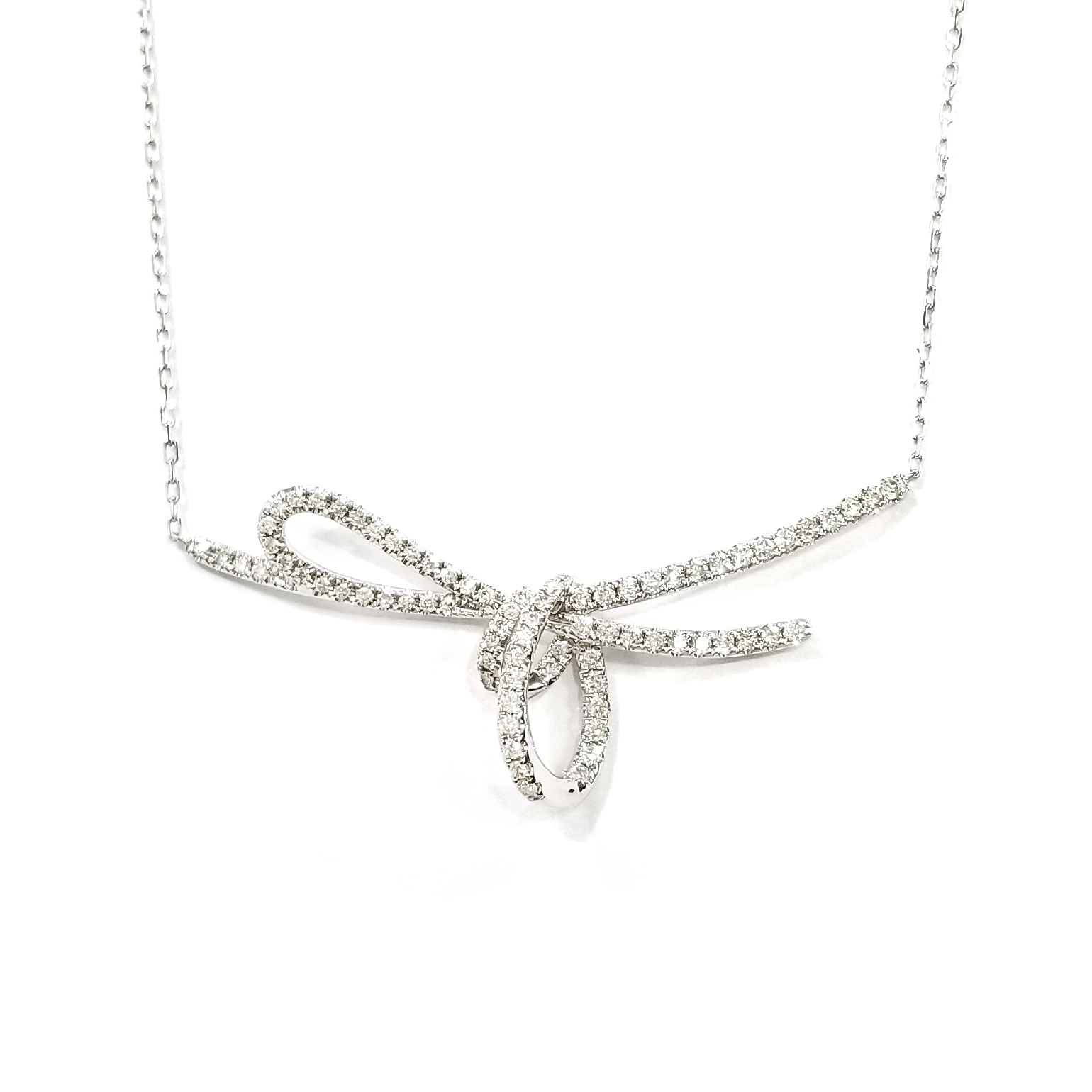 18K白金天然鑽石絲帶頸鏈