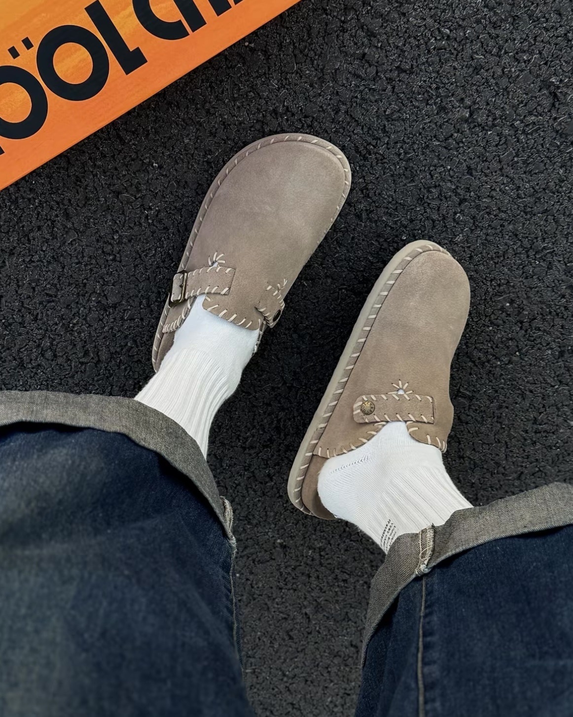 #代購 COOL CHAP 麂皮 厚底 撞色 縫線 勃肯鞋 包頭拖鞋 兩色