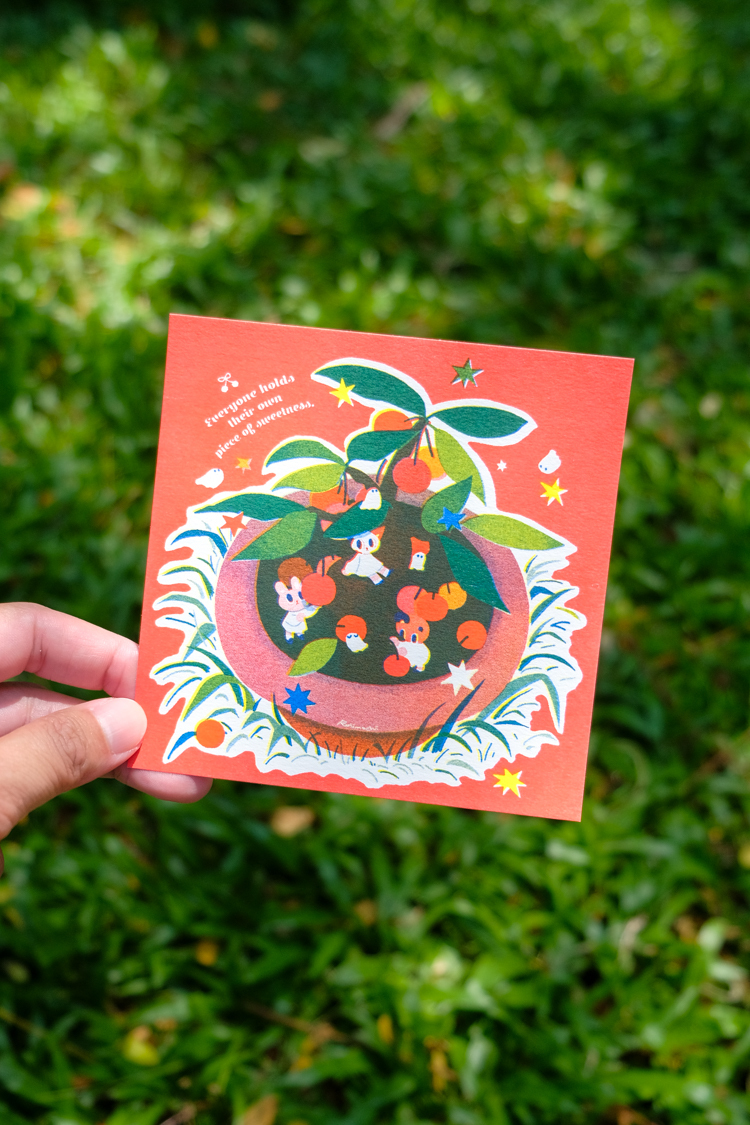 Raimochi｜RISO 明信片｜櫻桃盆栽