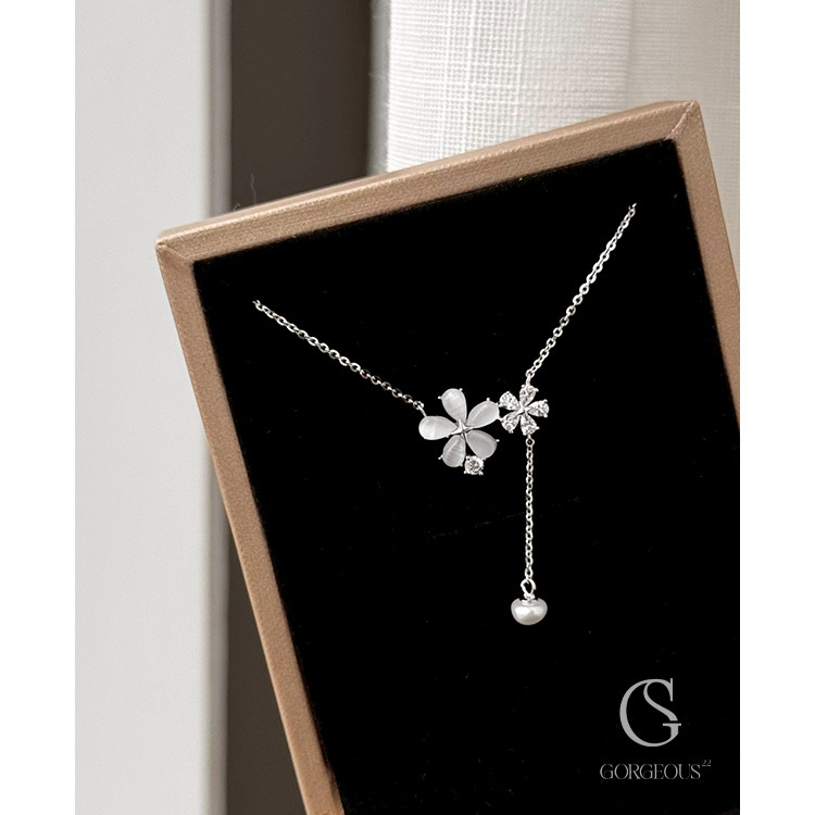 R08 現貨「貓眼雪花水鑽珍珠項鍊(925銀)」