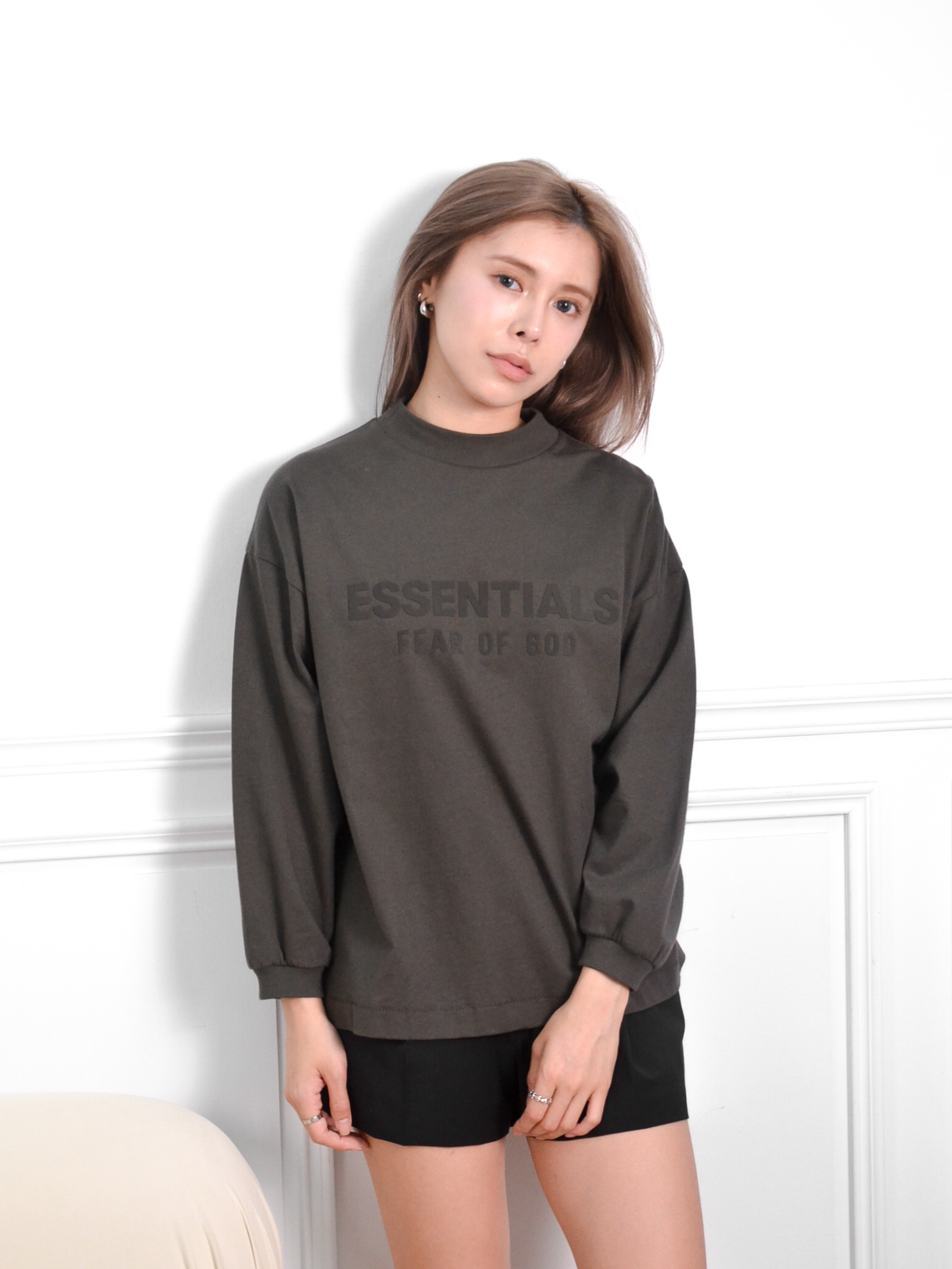 Essentials 24FW新款 膠印LOGO薄長袖 (青年款)(墨黑INK/深灰Dark Heathe)