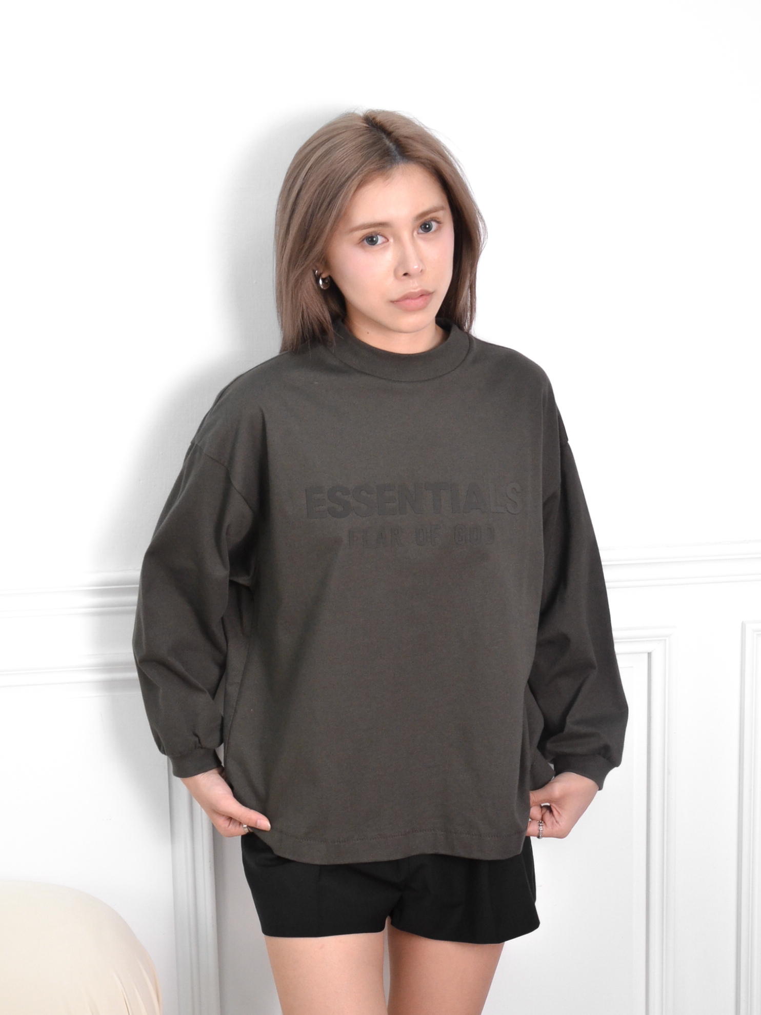 Essentials 24FW新款 膠印LOGO薄長袖 (青年款)(墨黑INK/深灰Dark Heathe)