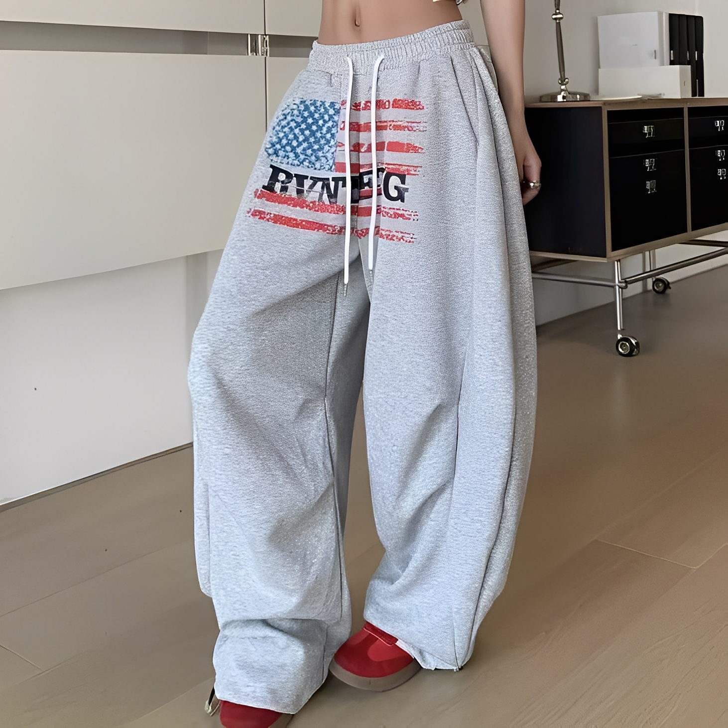 美式 復古 國旗 彎刀 棉褲