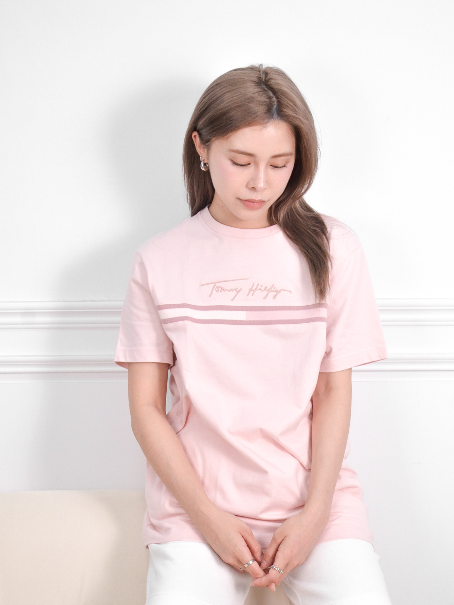 Tommy Hilfiger 織帶草寫LOGO短袖 奶茶/灰/紅/藍/粉