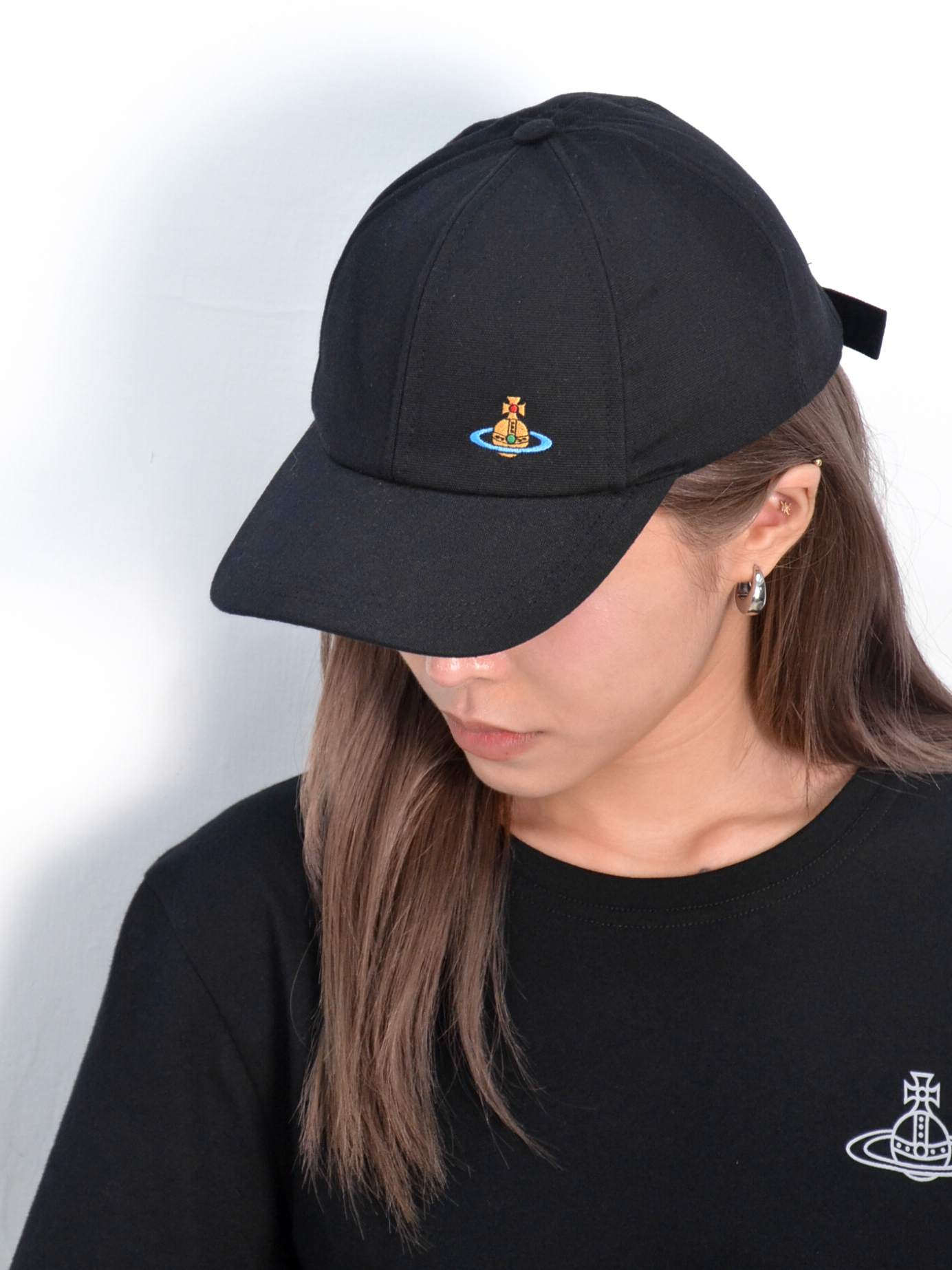 Vivienne Westwood 土星刺繡棒球帽 黑/奶油