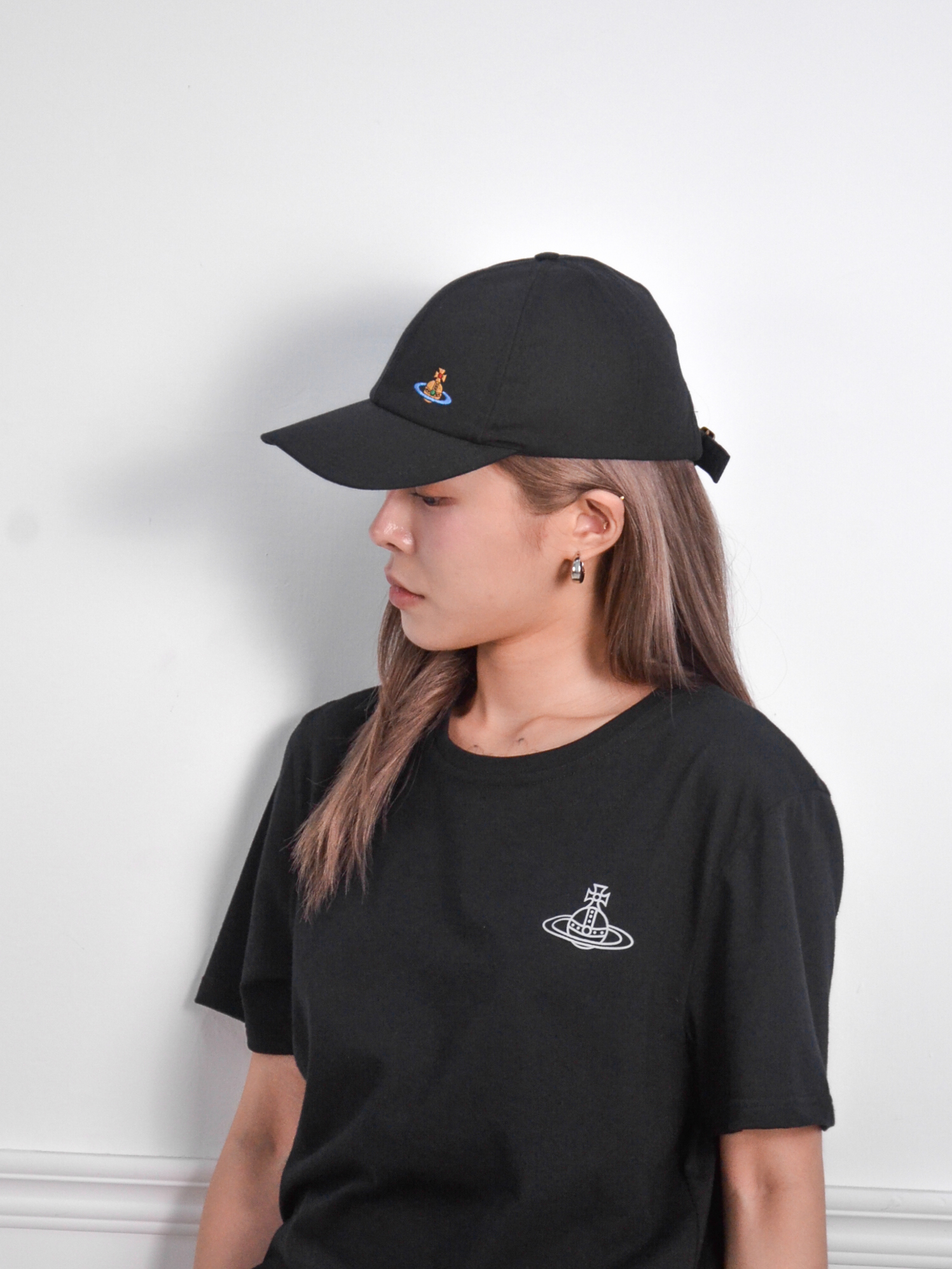 Vivienne Westwood 土星刺繡棒球帽 黑/奶油