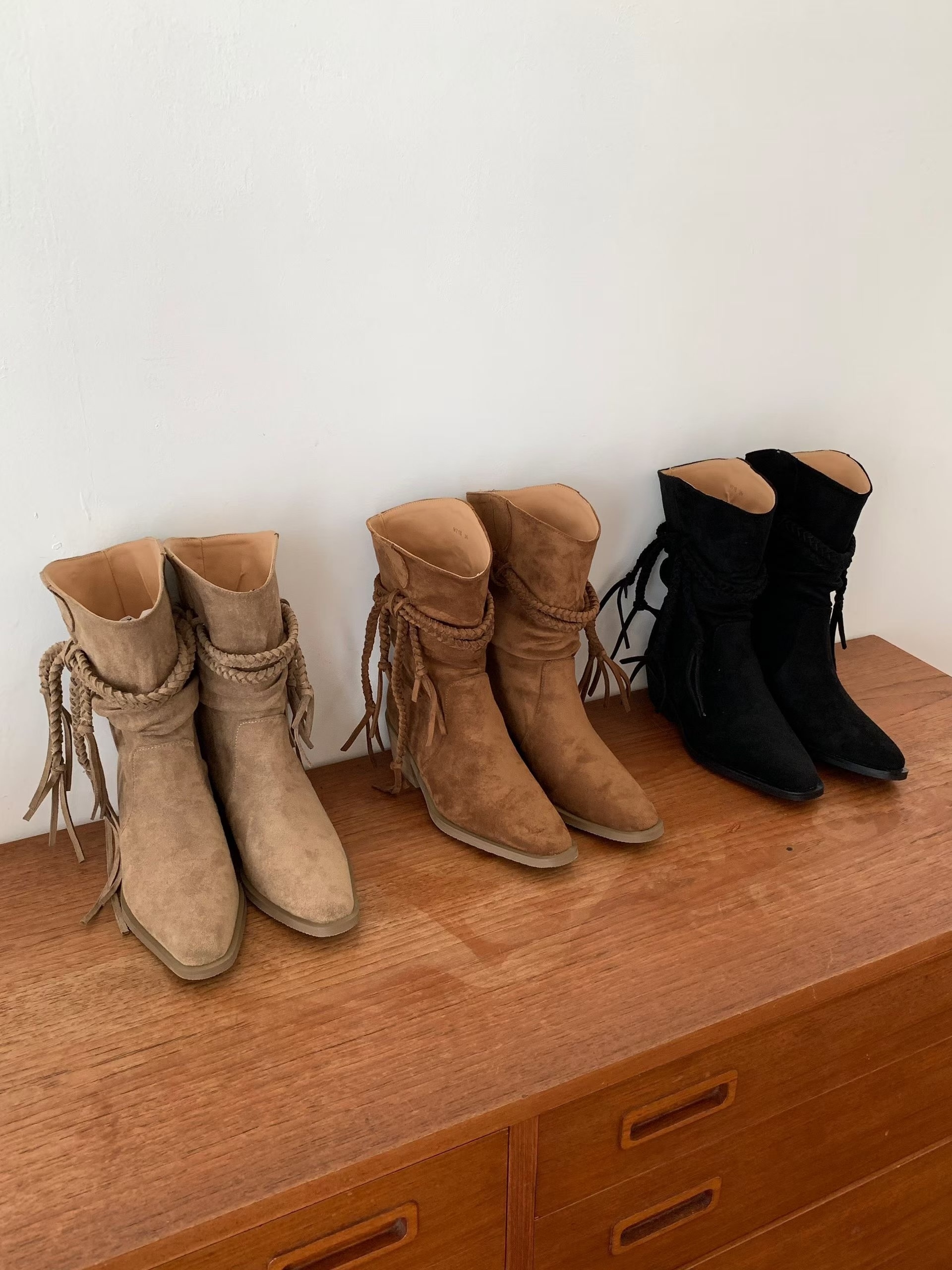 時髦美拉德風流蘇騎士靴