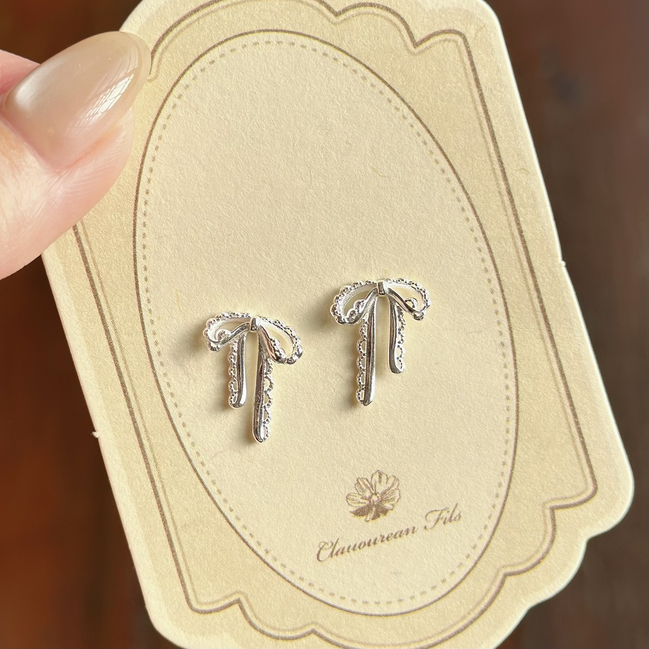 蕾絲緞帶蝴蝶結純銀鎖針