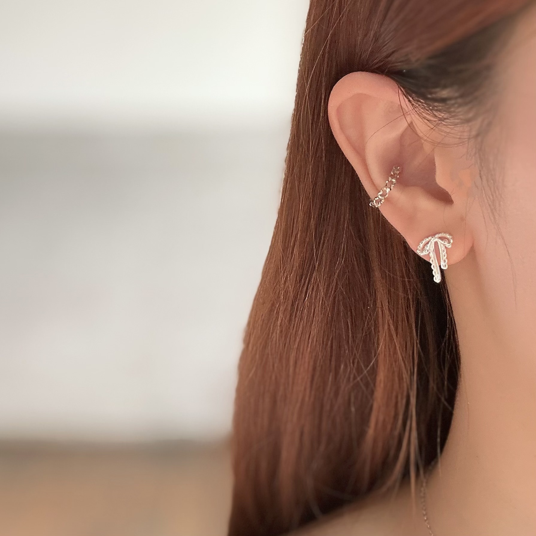 蕾絲緞帶蝴蝶結純銀鎖針