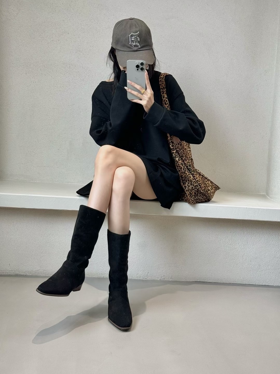 修飾剪裁絨面堆堆短靴(35-40)