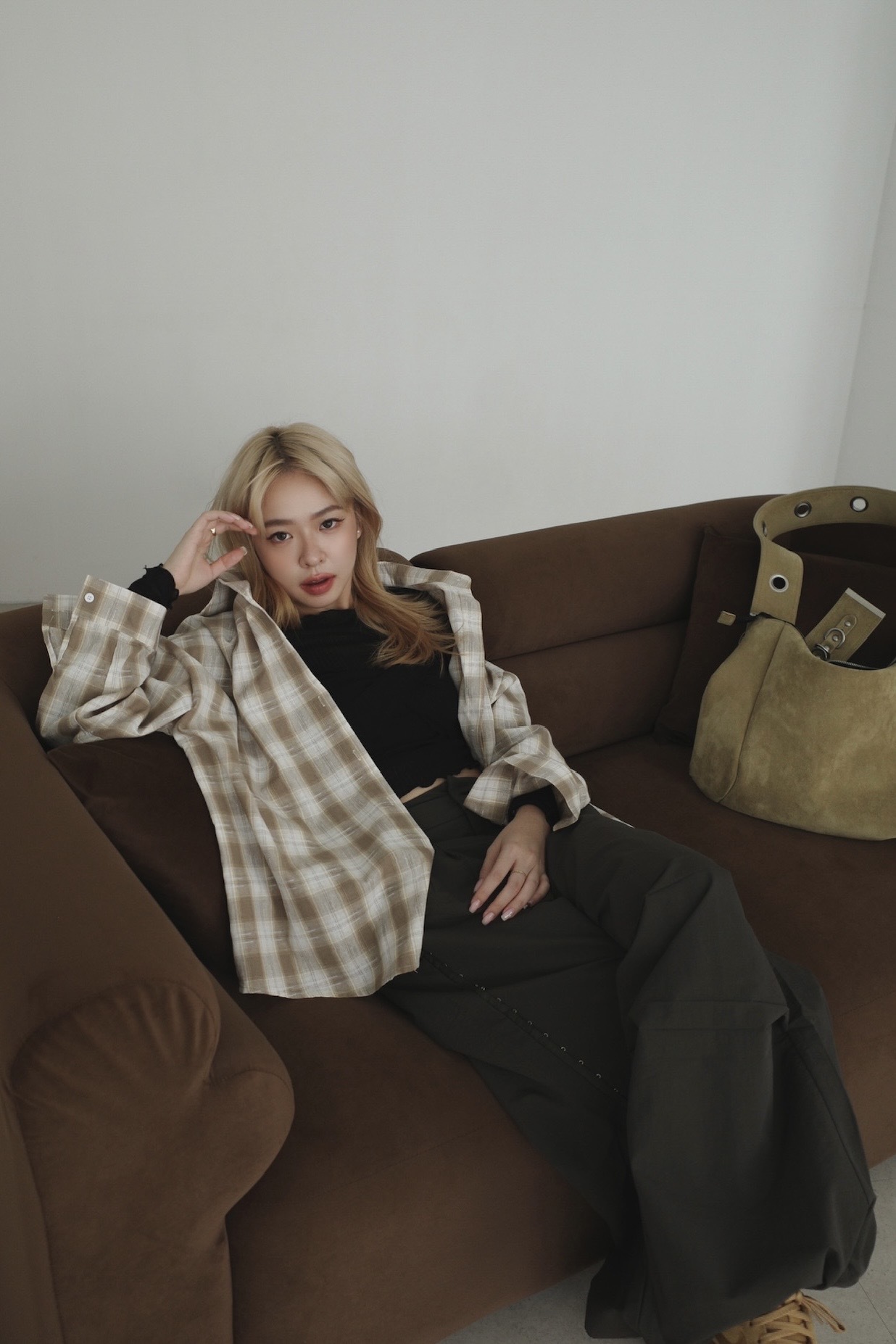 <女裝現貨💗> AG13 棉麻混色格紋寬鬆襯衫 兩色