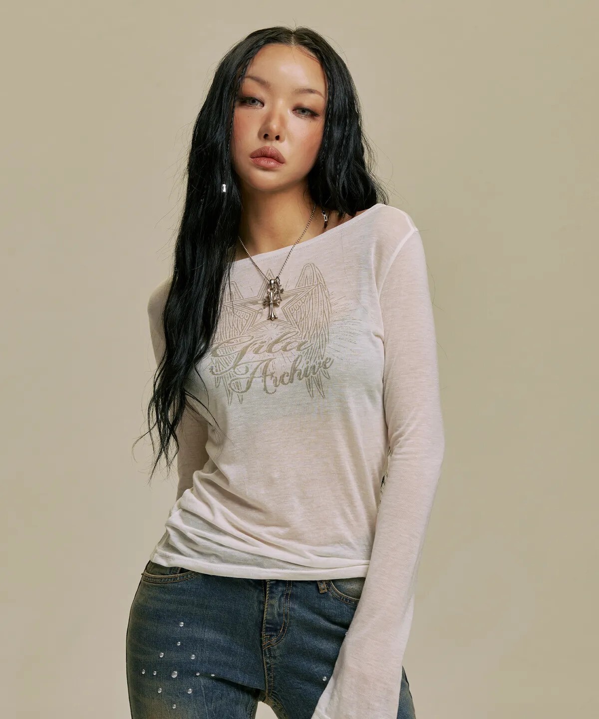 gila archive - STAR WING SHEER LONG SLEEVE (WHITE)
