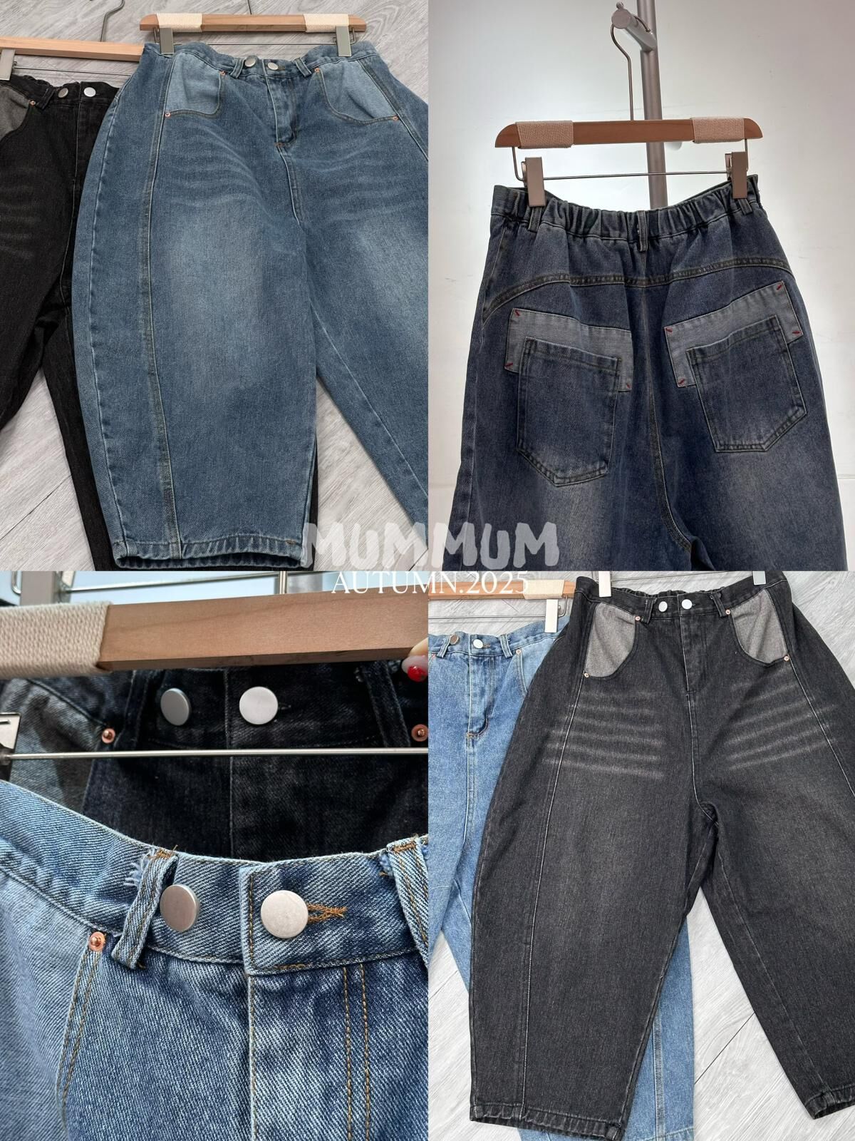 03542a/韓國秋季雙鈕調節經典褲型加獨特洗水牛仔褲28-39/46/34