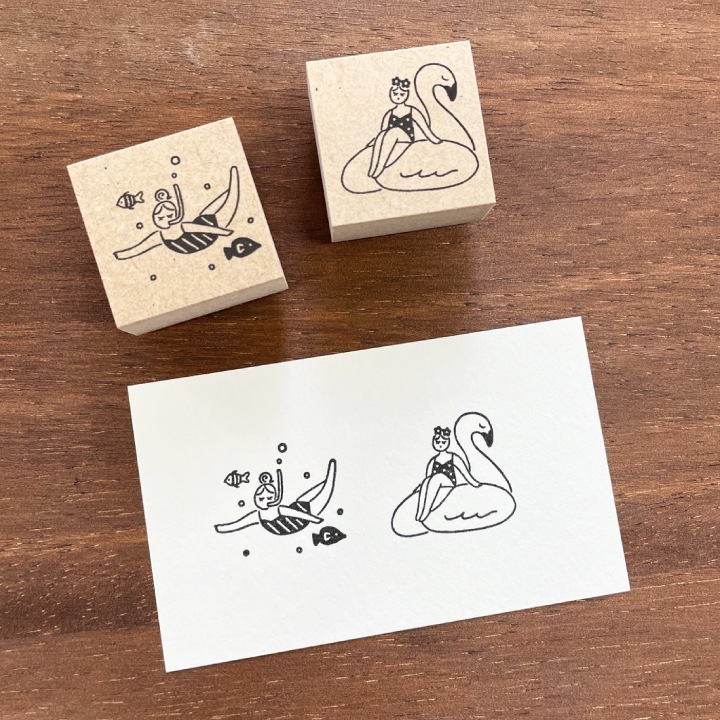 潛水女孩 木製印章｜日本Stamp Marche