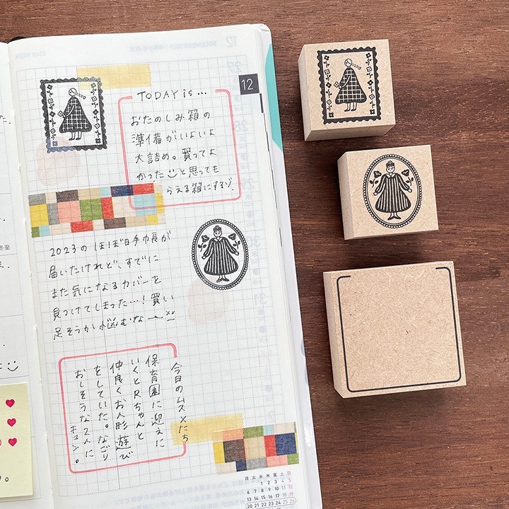 胸針女孩 木製印章｜日本Stamp Marche