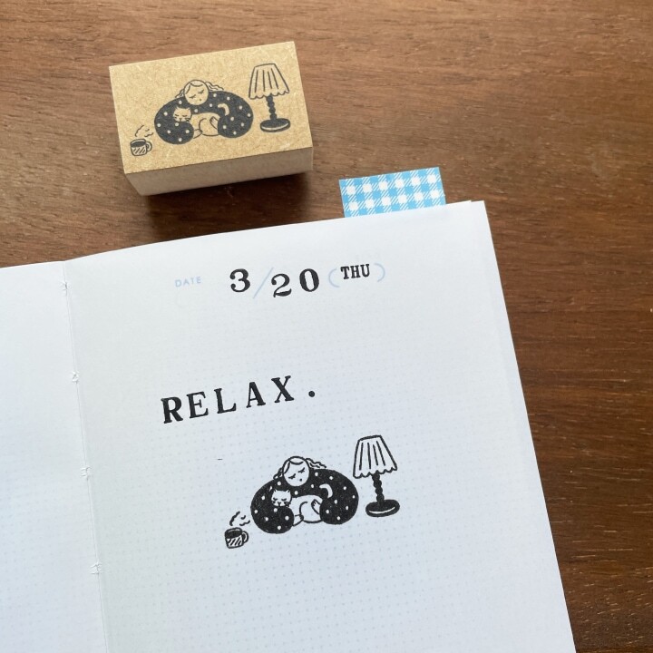 小貓咪與女孩 木製印章｜日本Stamp Marche