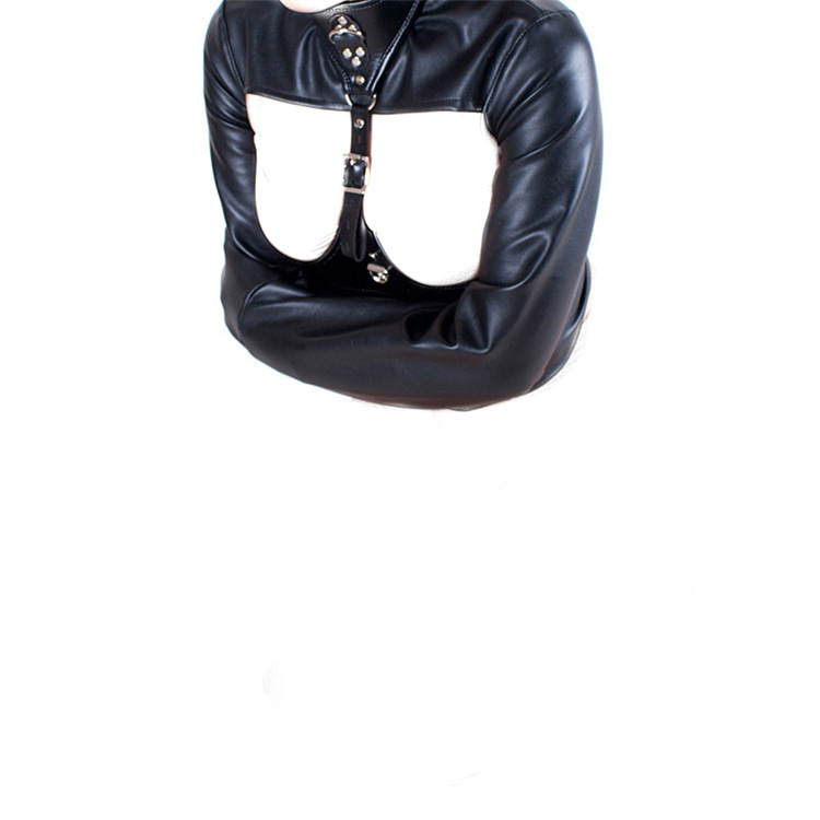 黑色皮革露乳束缚衣