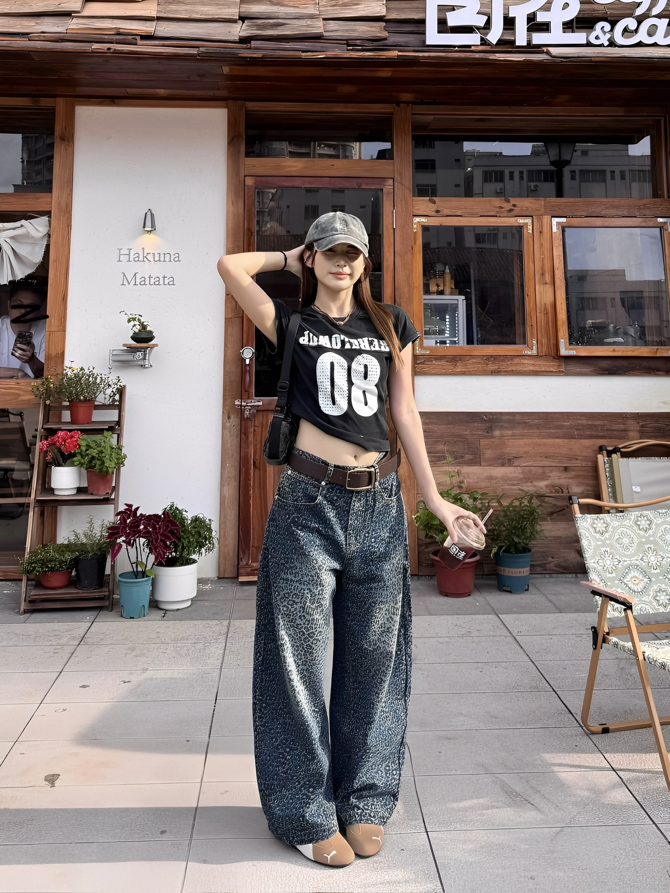 美式 漸層 做舊 豹紋 彎刀 牛仔 長褲