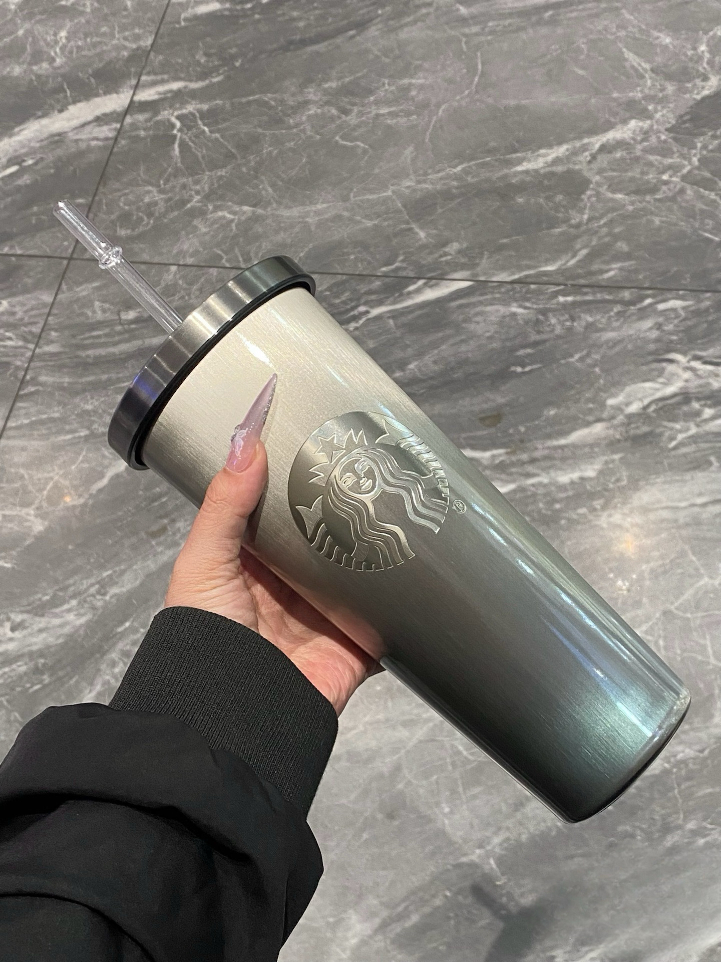 Starbucks 星巴克 官方正版 貓眼漸變灰白吸管杯 不銹鋼 保溫杯 隨行杯 800ML/預購