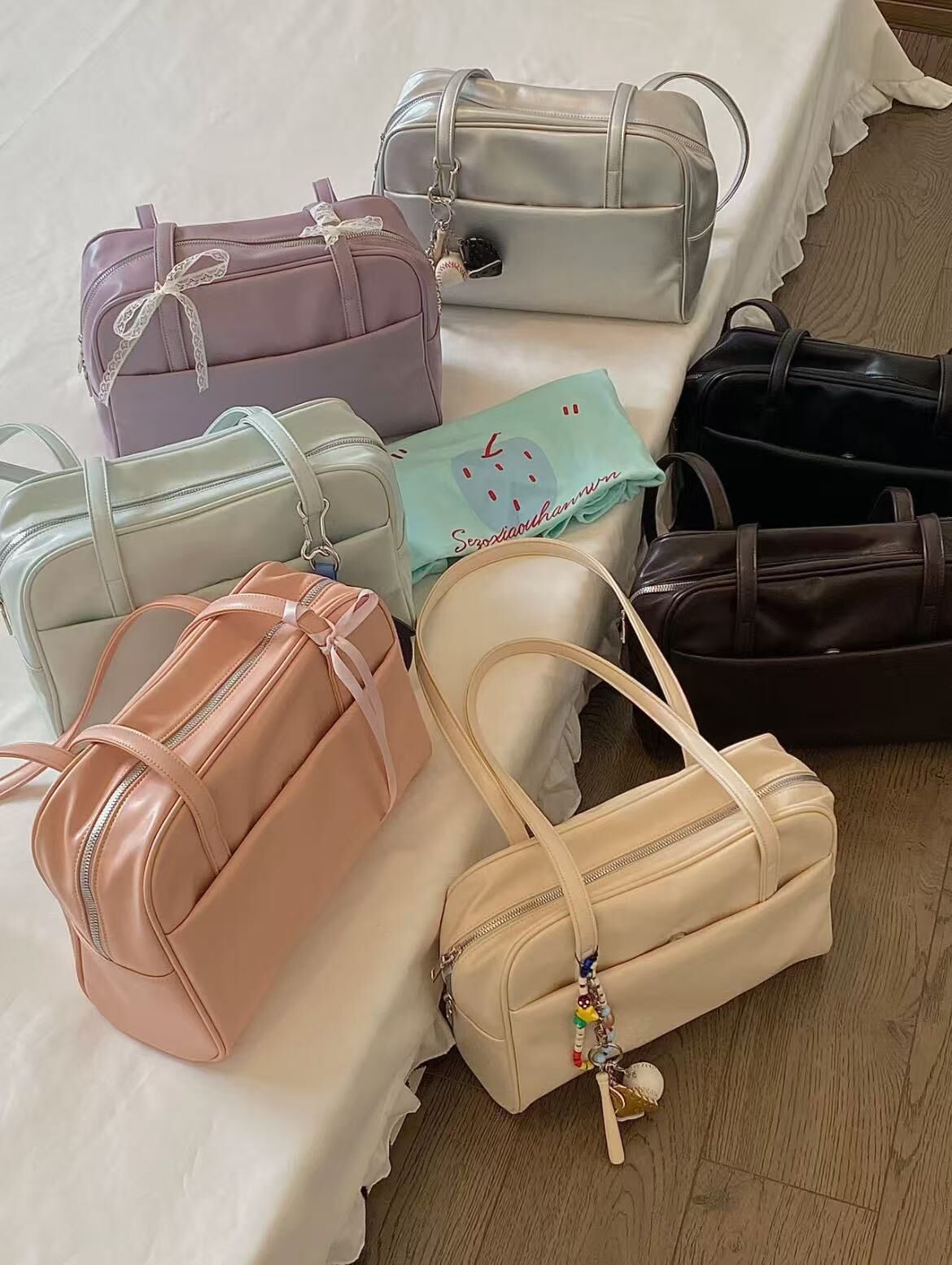 學院風簡約素色單肩包