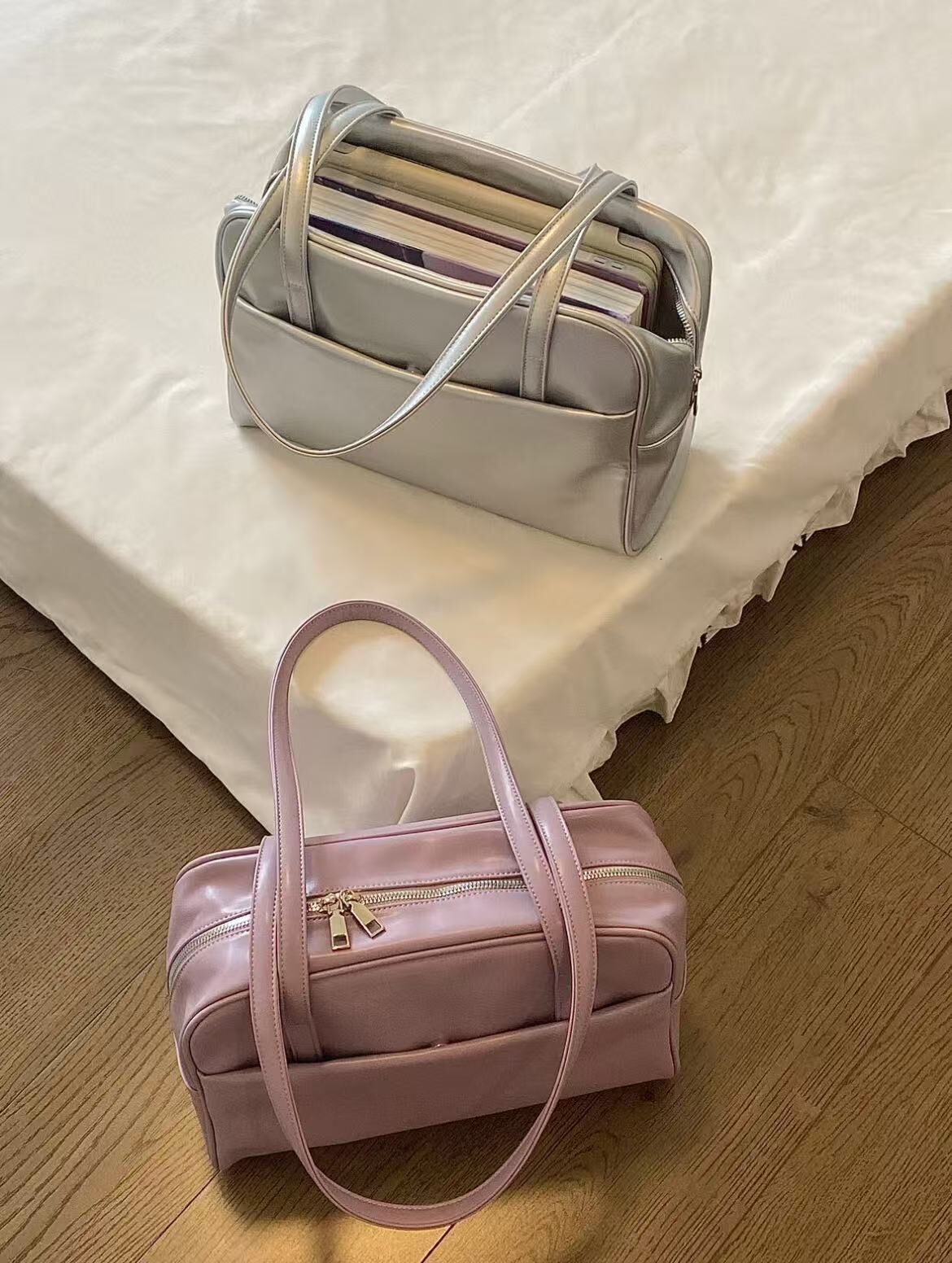 學院風簡約素色單肩包