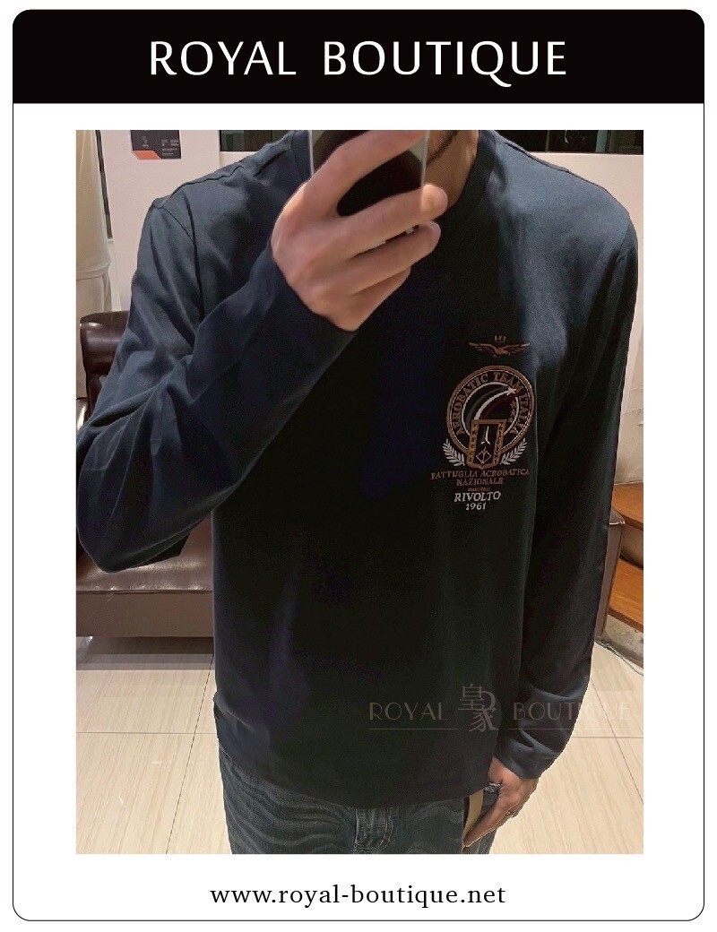 AERONAUTICA MILITARE 空軍 左胸大面積刺繡軍徽素面薄長T