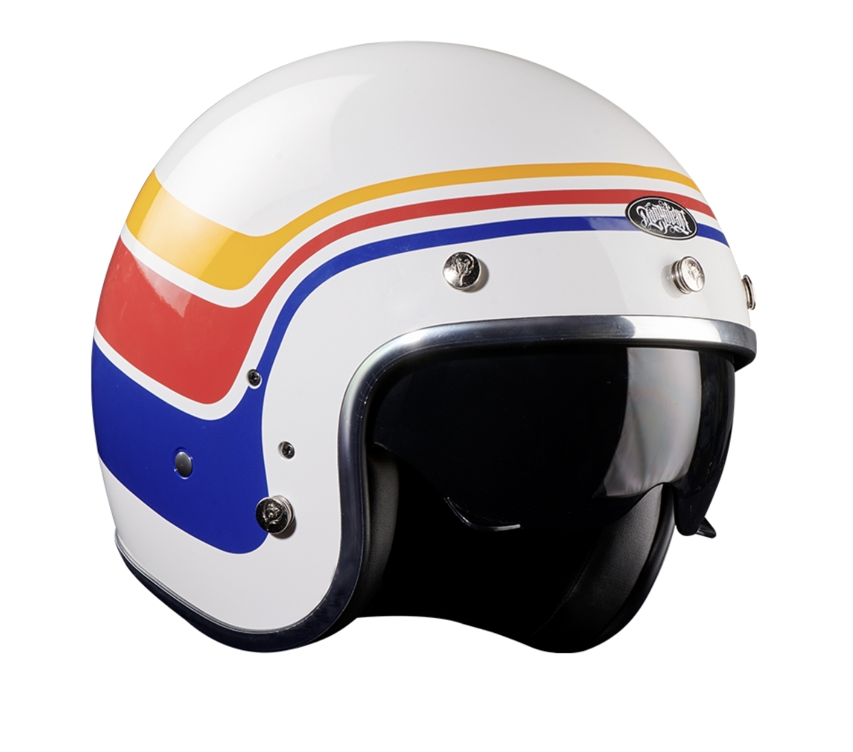 蒙古人 彩繪內墨鏡復古帽-3Lines【亮白】3/4罩式