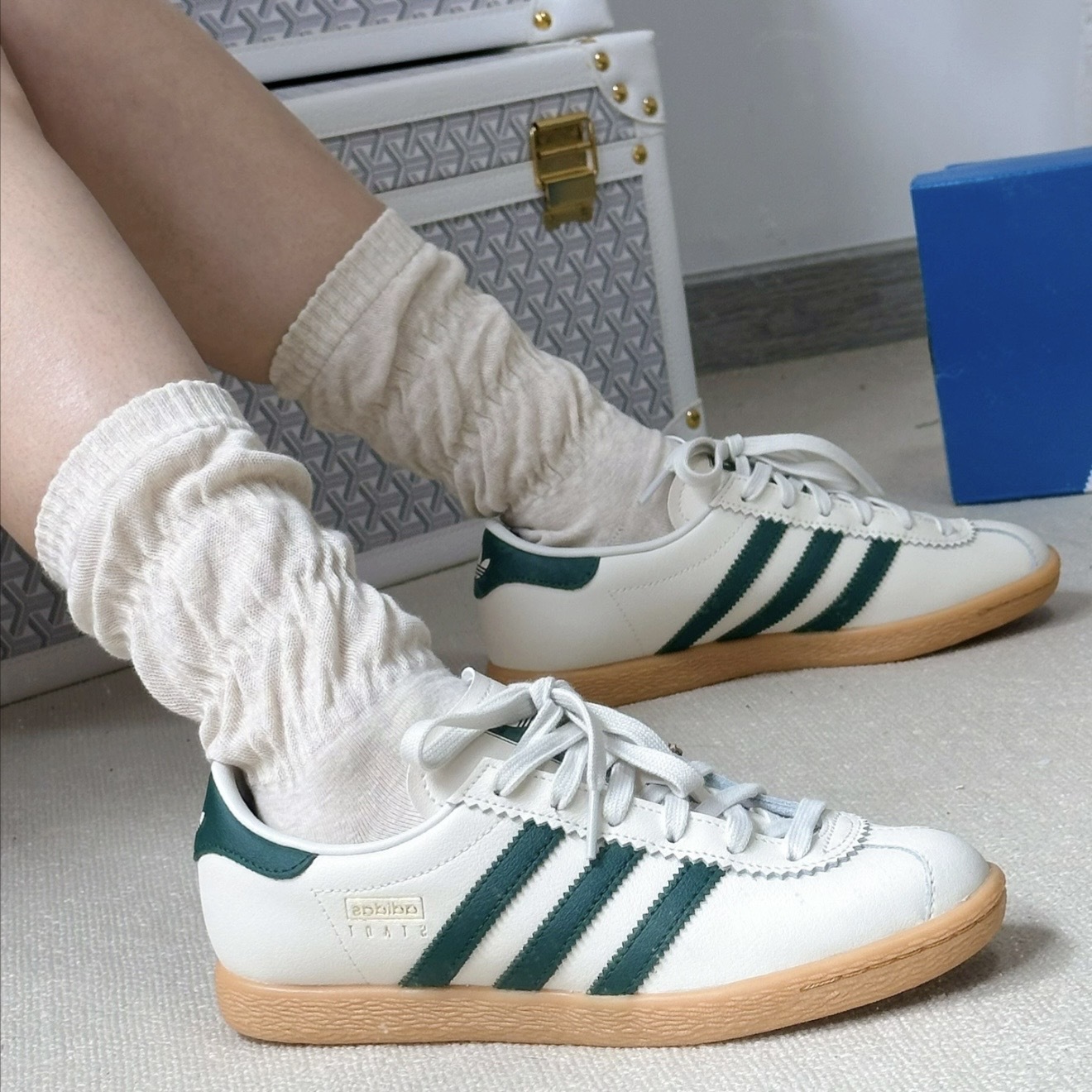 ADIDAS ORIGINALS STADT 白綠色 皮革 復古 焦糖底 德訓鞋 JR8311