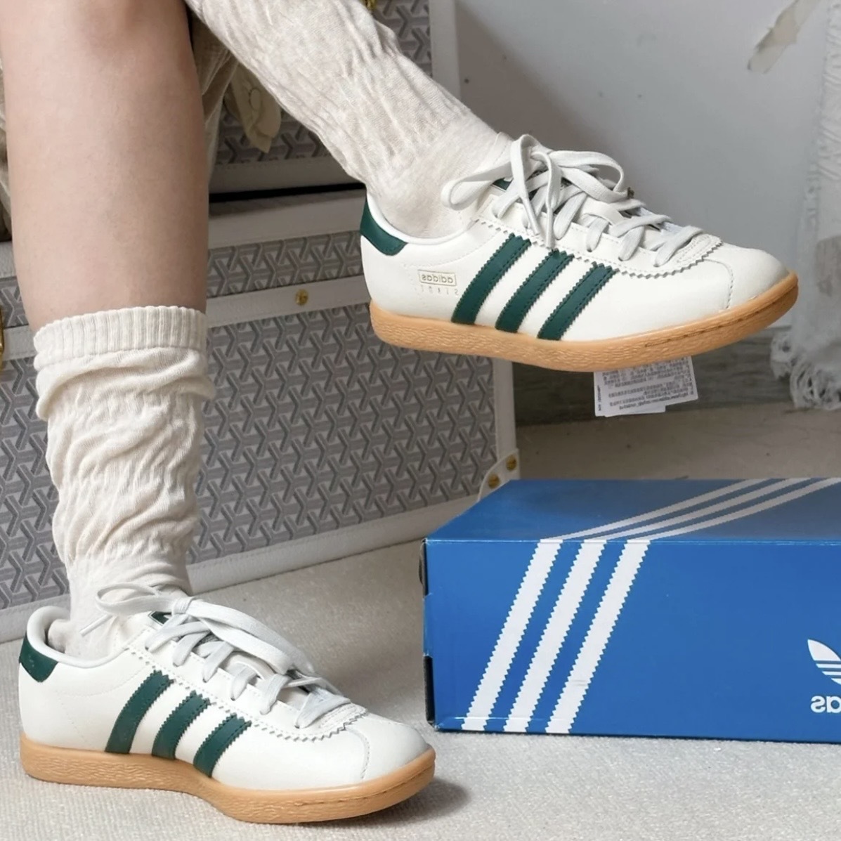 ADIDAS ORIGINALS STADT 白綠色 皮革 復古 焦糖底 德訓鞋 JR8311