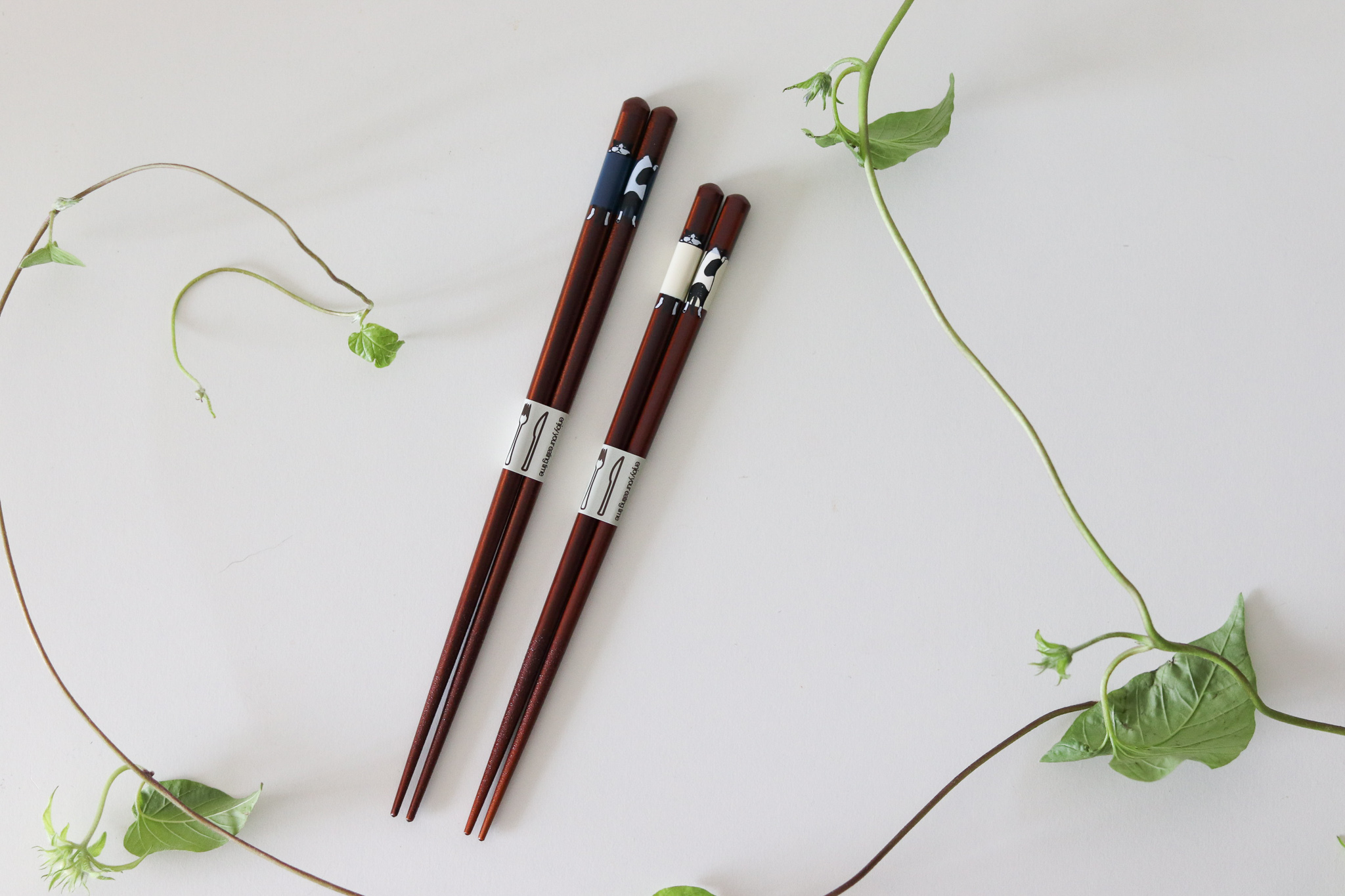 日本  好奇貓咪 若狭塗 筷子