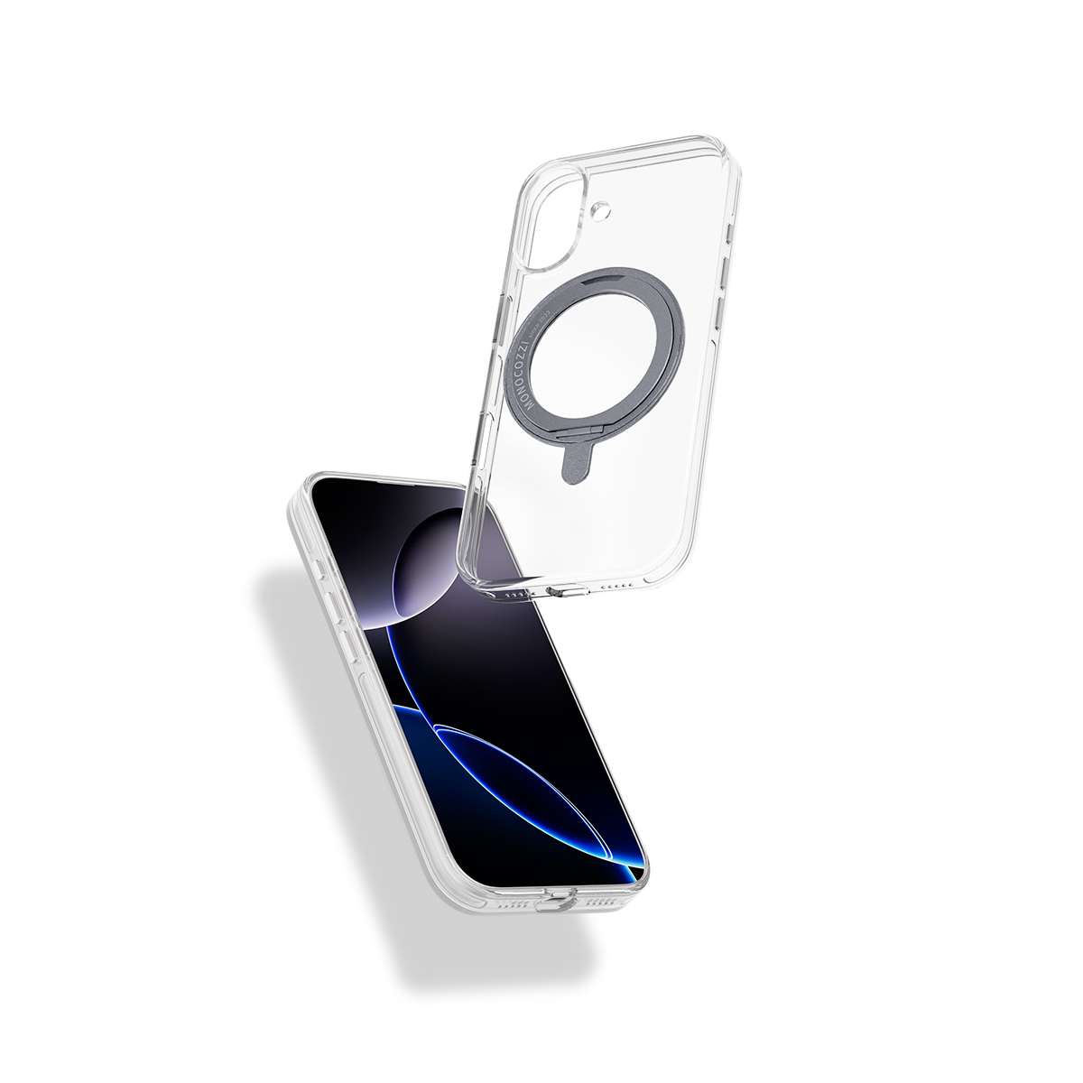 for iPhone 17 | ESSENTIALS Crystal｜ Magnetic Charging Compatible Shockproof Crystal Clear Case w/ rotatable ring - Transparent