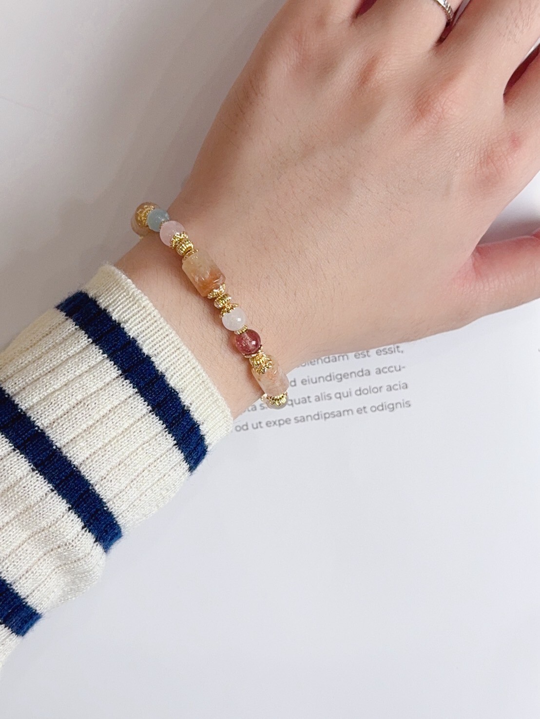 桶珠太陽石/多寶水晶手鍊