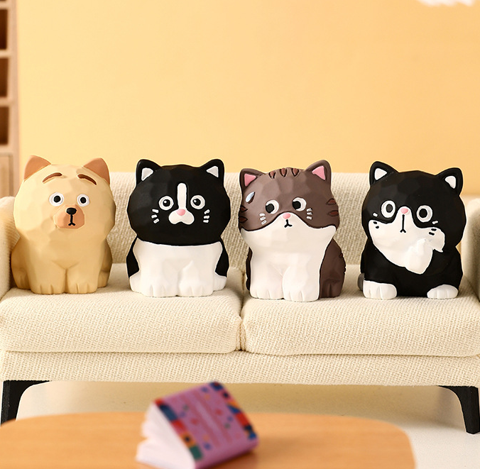 拆家小分隊木雕風狗貓擺件