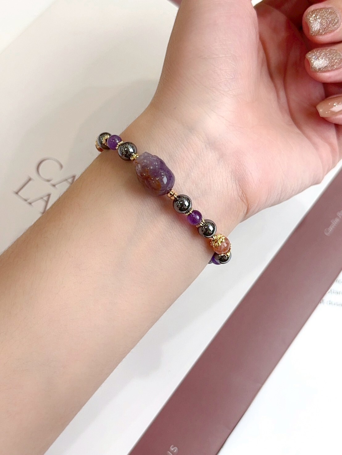 紫幽靈貔貅/太赫茲/紫水晶/太陽石水晶手鍊