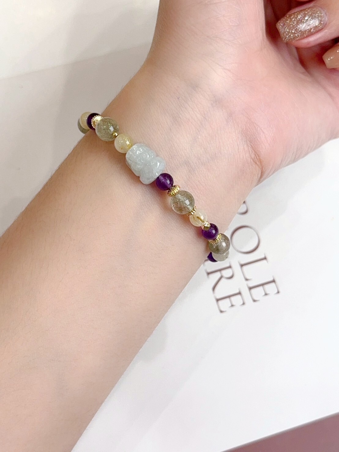 翡翠貔貅/紫水晶/綠髮晶/鈦晶水晶手鍊